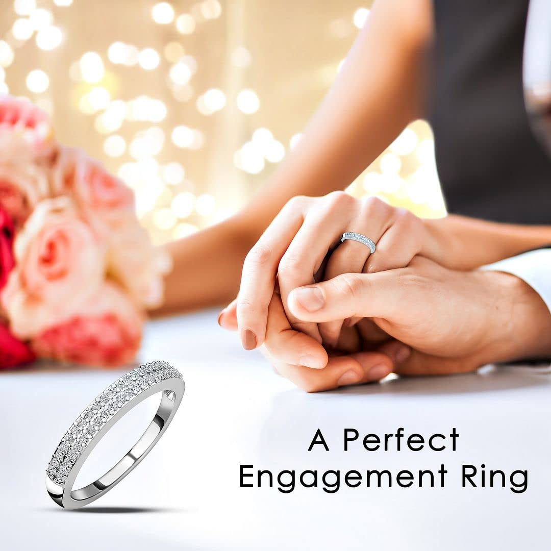 Diamond Rings for Womens in Platinum Plated 925 Sterling Silver Band Ct 0.25 I3 - Cute Women Rings Her Statement Jewelry - Engagement, Wedding, Anniversary - Birthday Christmas Gifts for Women - Image 5