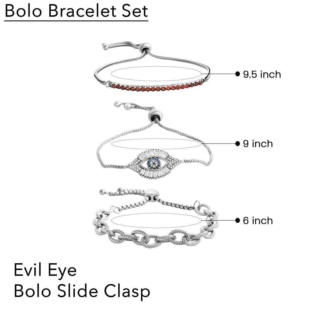 Evil Eye Bracelets for Women - Adjustable Charm Bracelet Set of 3 Stainless Steel Bracelets for Women - Bolo Chain Evil Eye Jewelry Garnet Layered Cute Men Birthday Christmas Gifts - Image 5