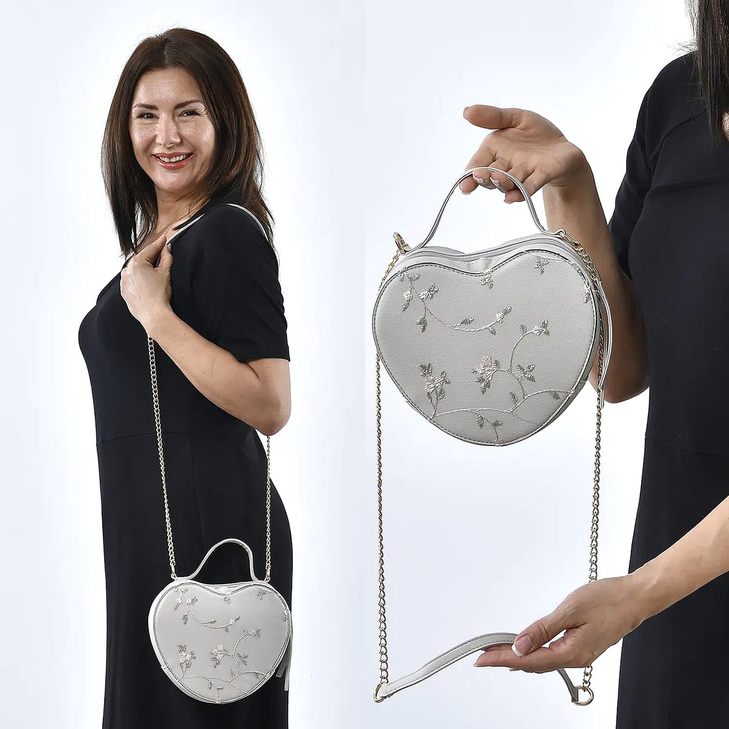 Faux Leather Heart Crossbody Bag Zipper Closure Shoulder Strap Tote Bag Statement Gifts - Image 2