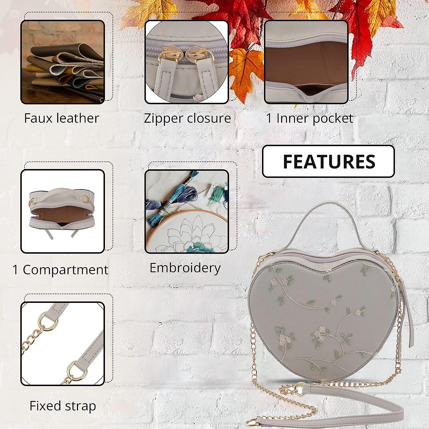 Faux Leather Heart Crossbody Bag Zipper Closure Shoulder Strap Tote Bag Statement Gifts - Image 4