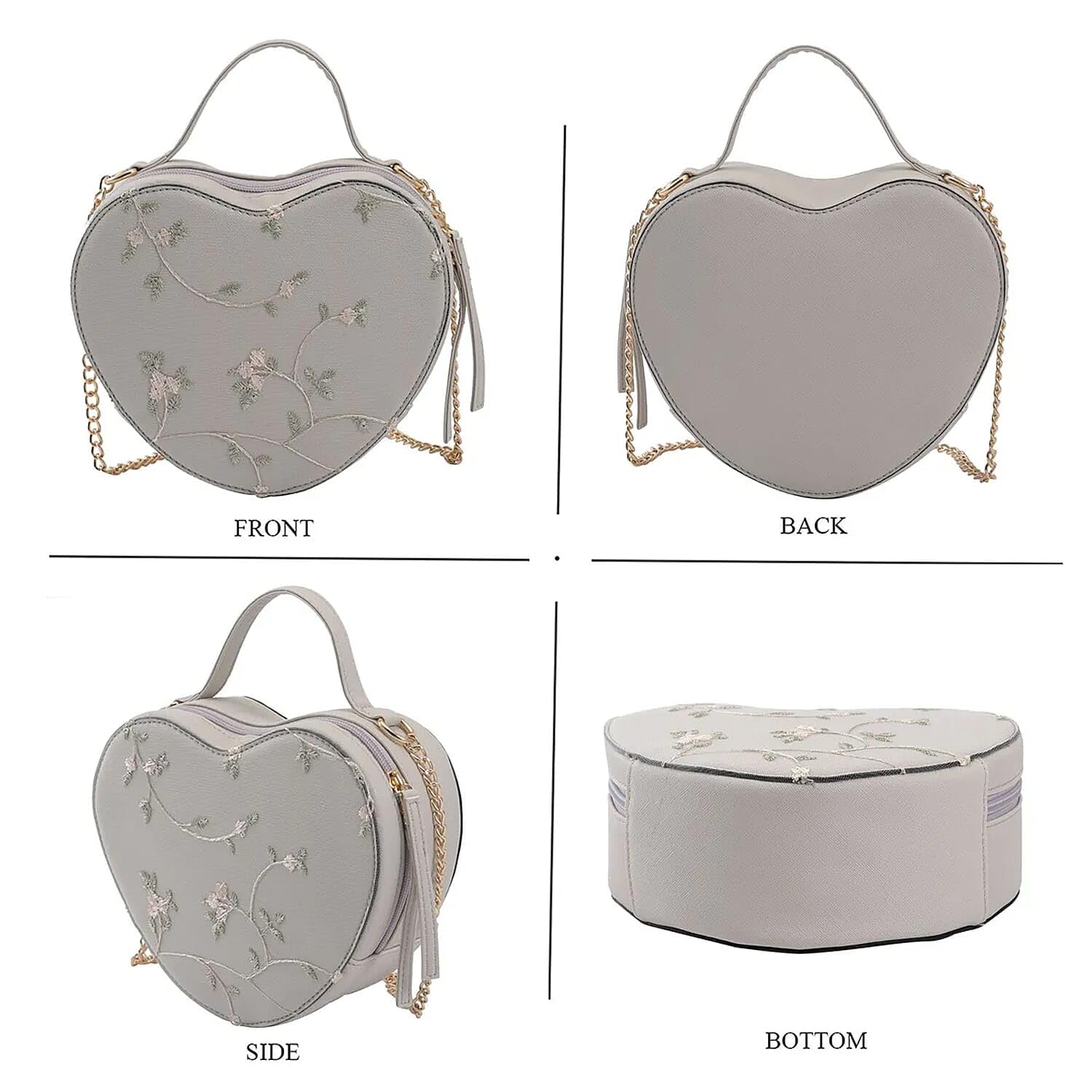 Faux Leather Heart Crossbody Bag Zipper Closure Shoulder Strap Tote Bag Statement Gifts - Image 6