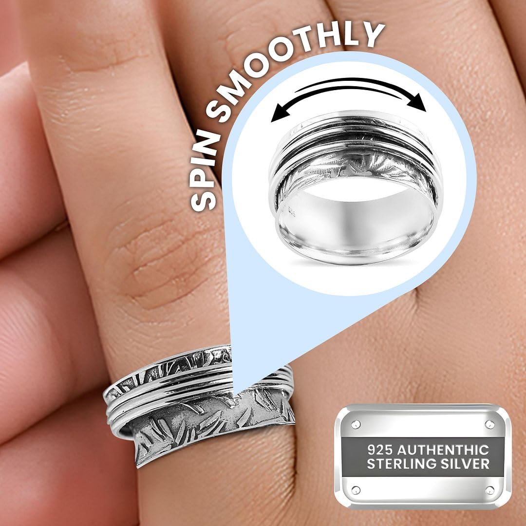 Fidget Ring Women - Anxiety Rings for Women in 925 Sterling Silver - Floral Fashion Cute Spinner Summer Boho Jewelry - Oxidized Thumb Band Worry Stress Relief - Gifts for Womens - Image 4