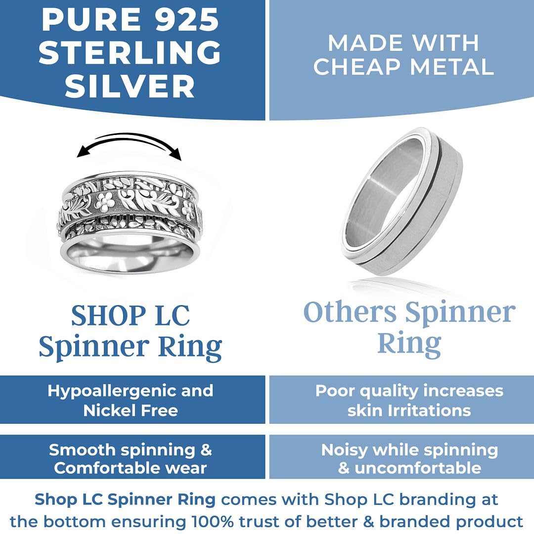 Fidget Ring Women - Anxiety Rings for Women in 925 Sterling Silver - Floral Fashion Cute Spinner Summer Boho Jewelry - Oxidized Thumb Band Worry Stress Relief - Gifts for Womens - Image 2