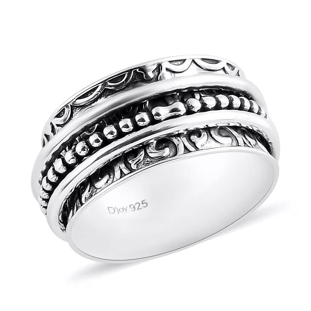 Fidget Ring Women - Anxiety Rings for Women in 925 Sterling Silver - Floral Fashion Cute Spinner Summer Boho Jewelry - Oxidized Thumb Band Worry Stress Relief - Gifts for Womens