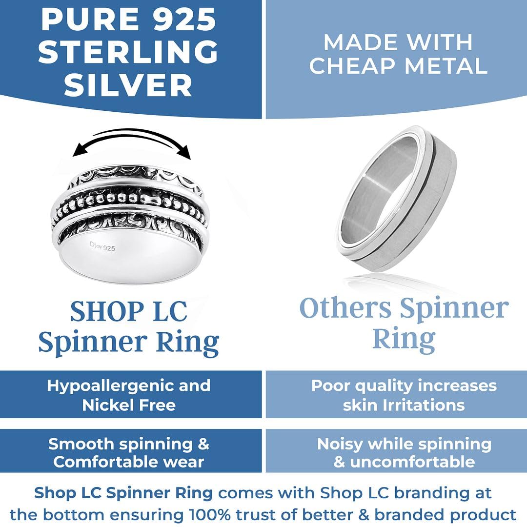 Fidget Ring Women - Anxiety Rings for Women in 925 Sterling Silver - Floral Fashion Cute Spinner Summer Boho Jewelry - Oxidized Thumb Band Worry Stress Relief - Gifts for Womens - Image 2