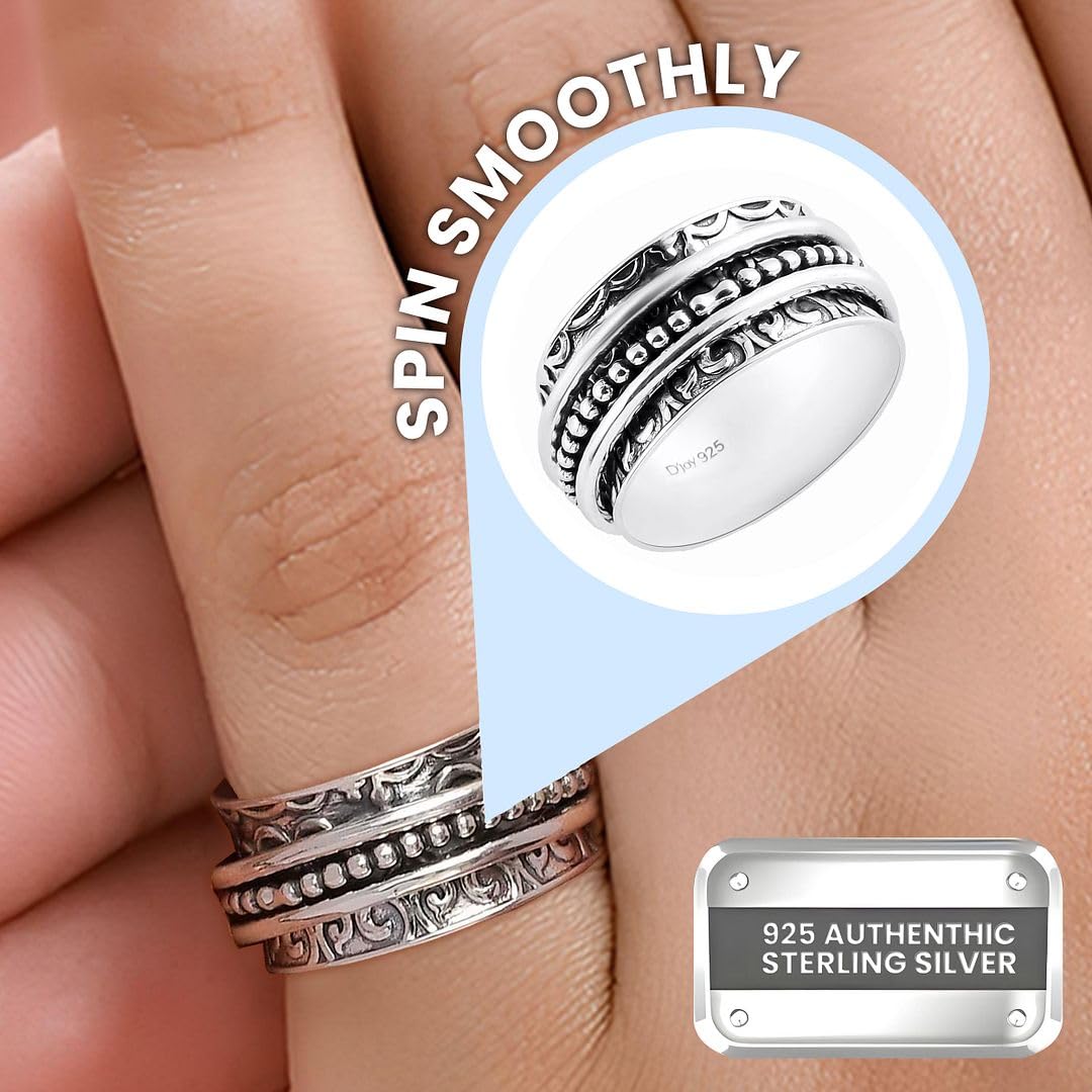 Fidget Ring Women - Anxiety Rings for Women in 925 Sterling Silver - Floral Fashion Cute Spinner Summer Boho Jewelry - Oxidized Thumb Band Worry Stress Relief - Gifts for Womens - Image 4