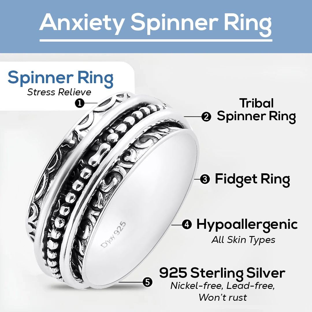 Fidget Ring Women - Anxiety Rings for Women in 925 Sterling Silver - Floral Fashion Cute Spinner Summer Boho Jewelry - Oxidized Thumb Band Worry Stress Relief - Gifts for Womens - Image 5