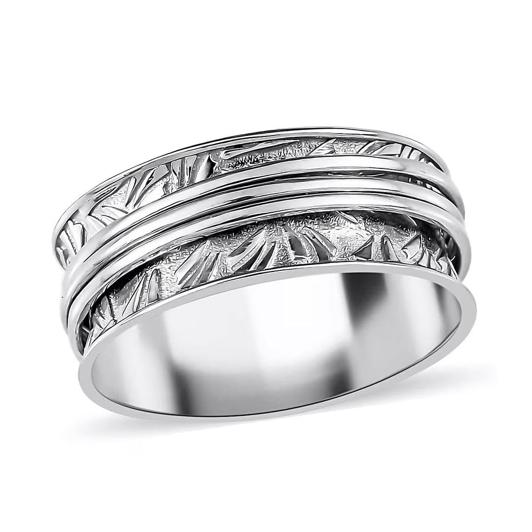 Fidget Ring Women - Anxiety Rings for Women in 925 Sterling Silver - Floral Fashion Cute Spinner Summer Boho Jewelry - Oxidized Thumb Band Worry Stress Relief - Gifts for Womens