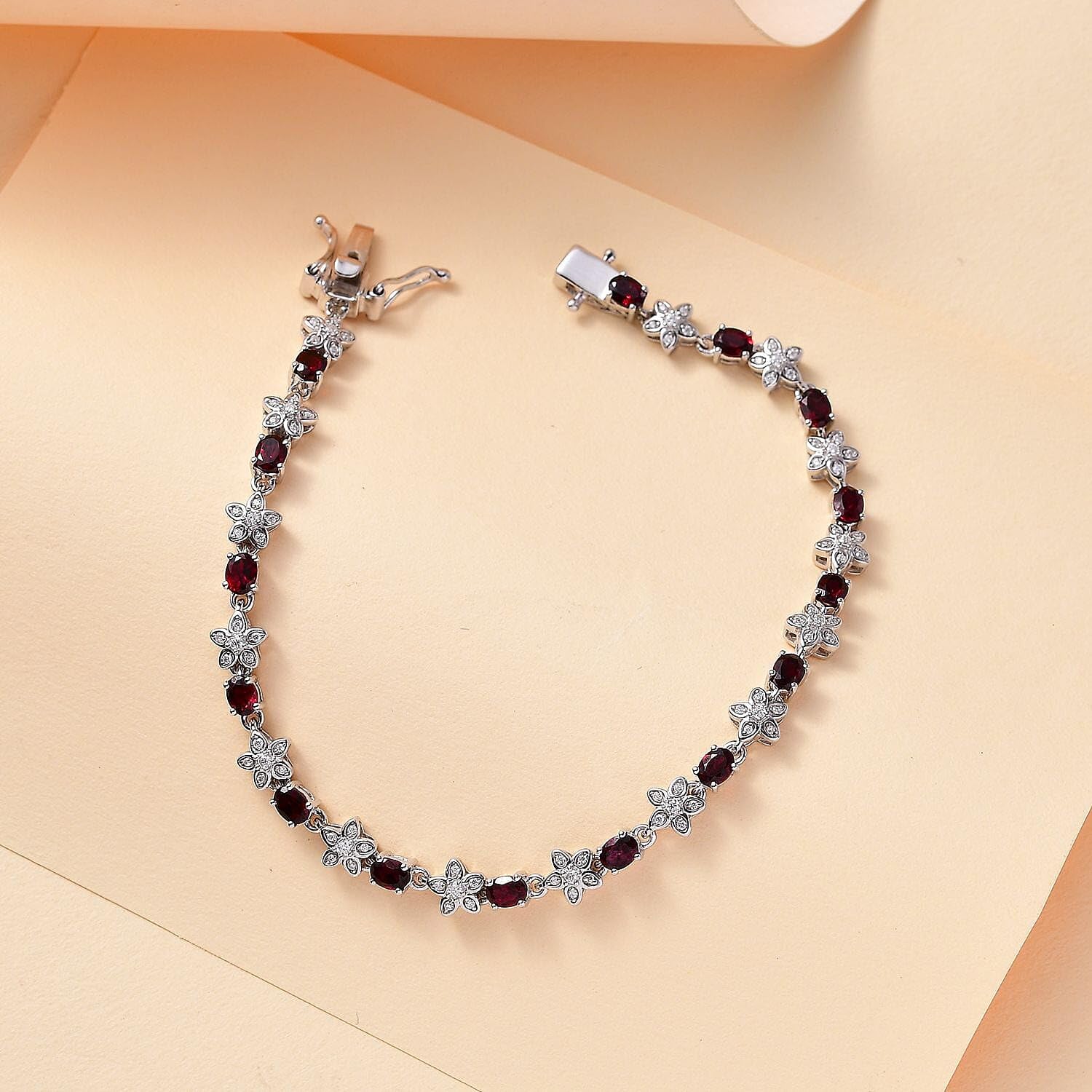Garnet Moissanite 925 Sterling Silver Rhodium Plated Bracelet for Women Jewelry Birthday Christmas Gifts - Image 2