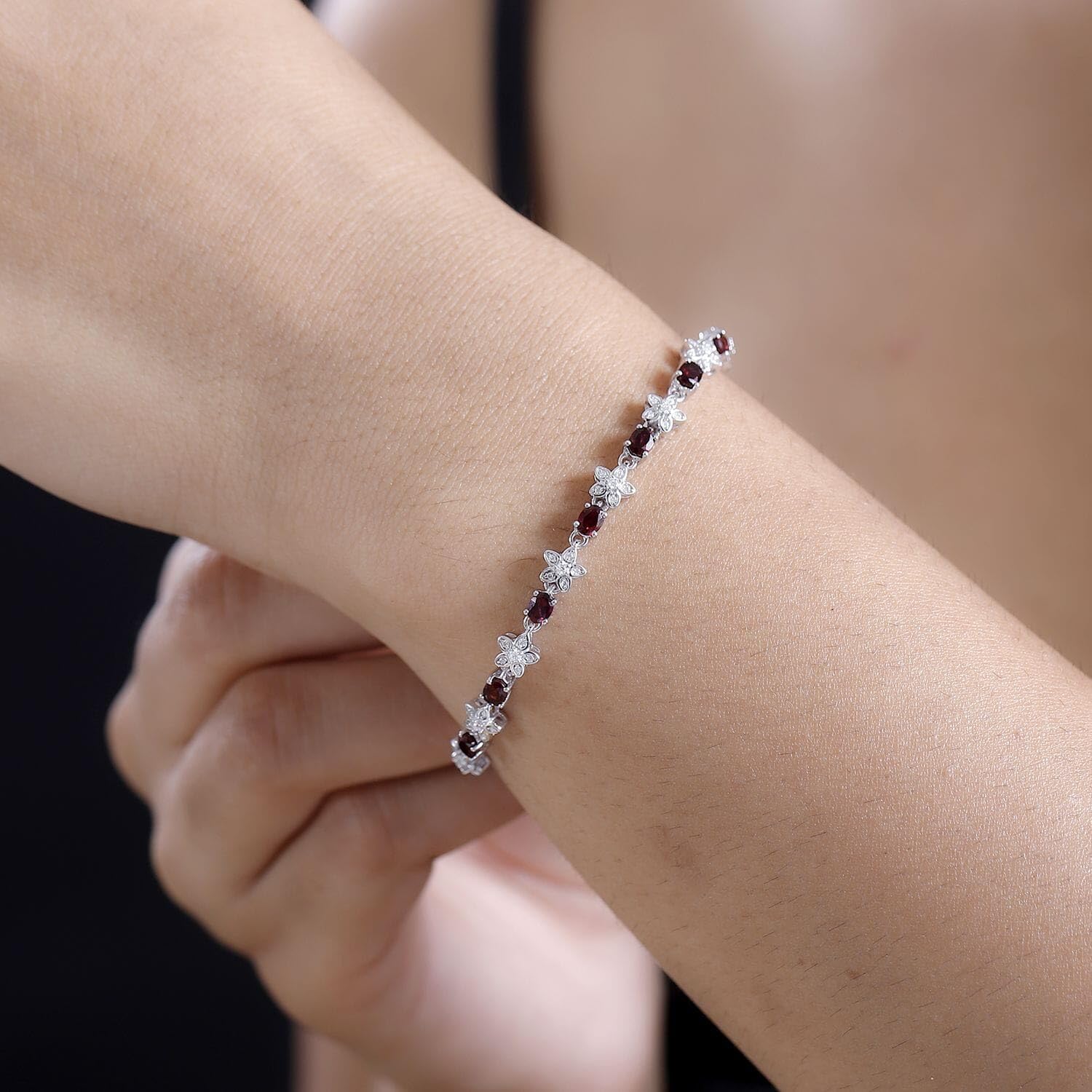 Garnet Moissanite 925 Sterling Silver Rhodium Plated Bracelet for Women Jewelry Birthday Christmas Gifts - Image 3