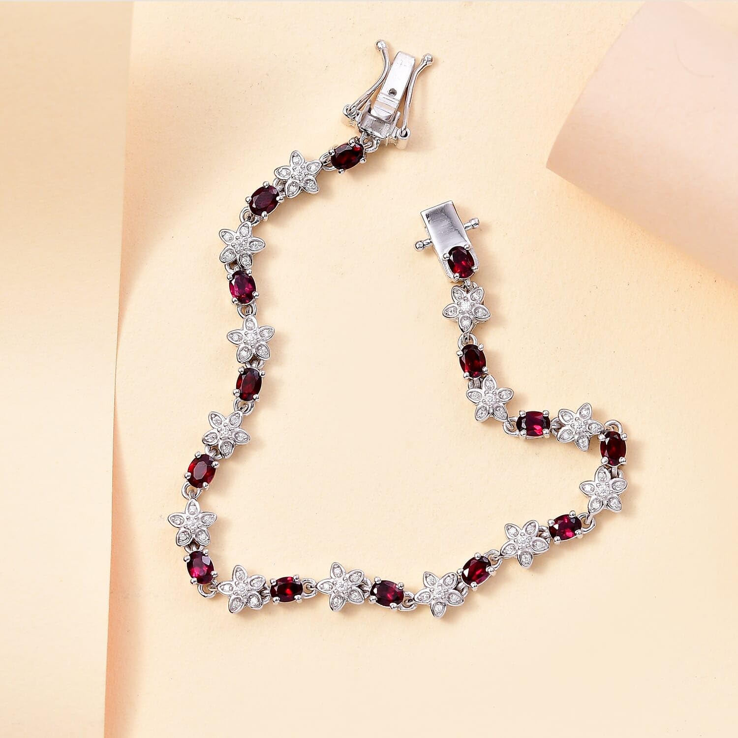 Garnet Moissanite 925 Sterling Silver Rhodium Plated Bracelet for Women Jewelry Birthday Christmas Gifts - Image 2