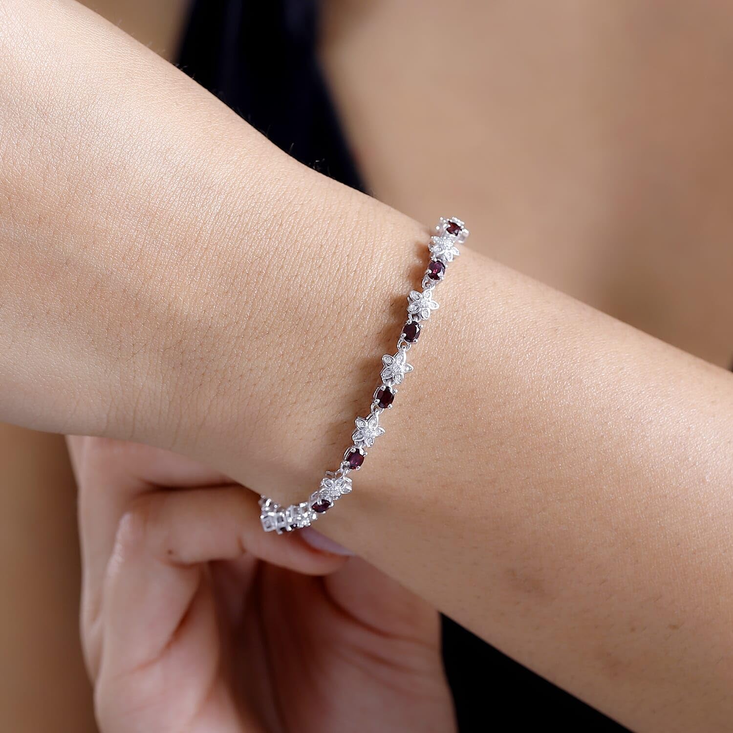 Garnet Moissanite 925 Sterling Silver Rhodium Plated Bracelet for Women Jewelry Birthday Christmas Gifts - Image 3