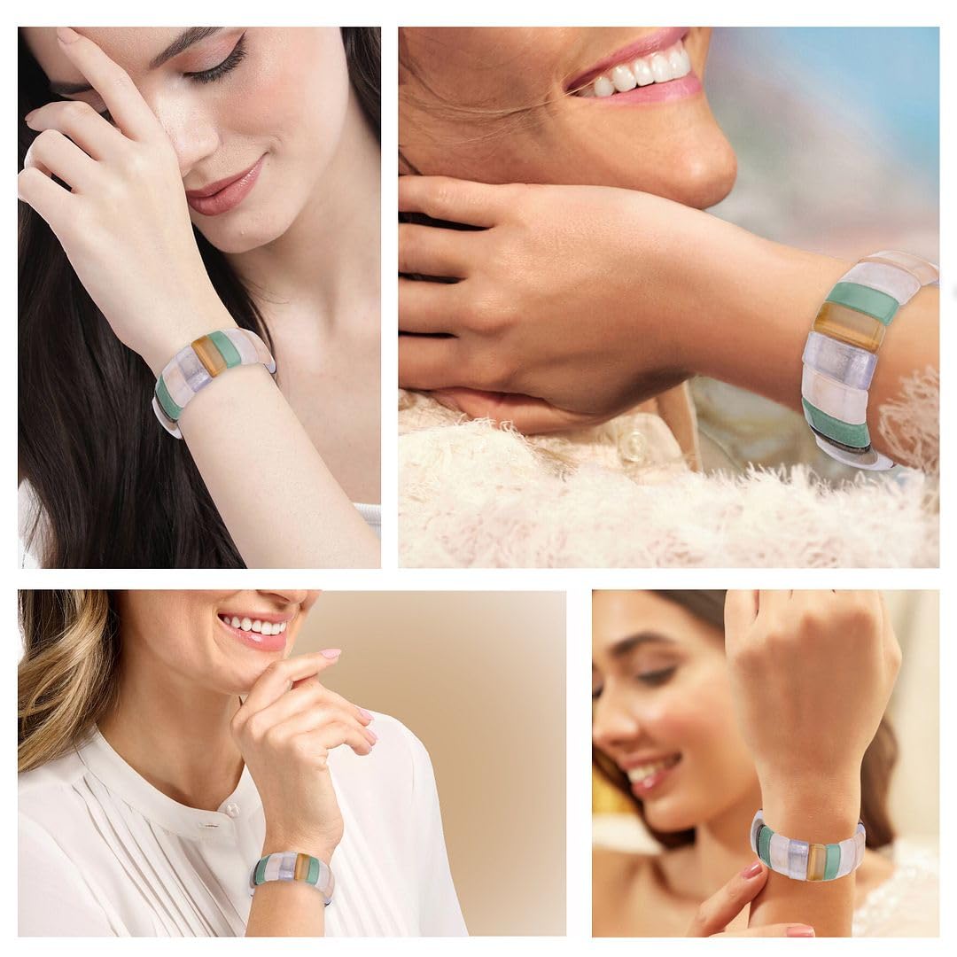Gemstone Bracelets for Women - Friendship Charm Cute Cuff Bracelets for Men - Bangle Boho Beach Summer Stretch Beaded Jewelry - Wedding Birthday Anniversary Engagement Christmas Gifts for Women - Image 2