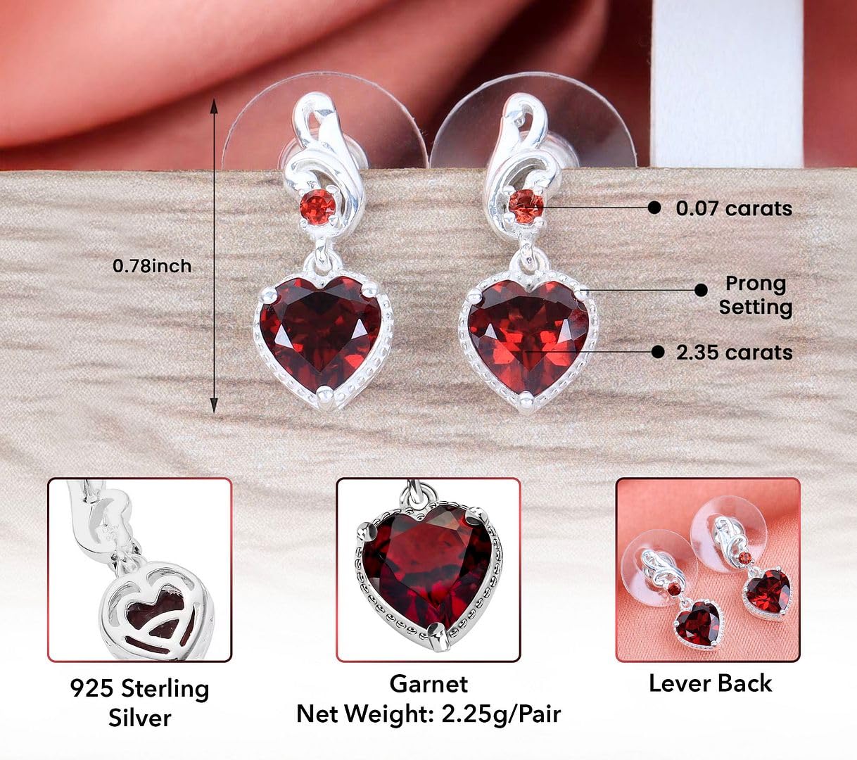 Gemstones Heart 925 Sterling Silver Drop Dangle Earrings for Women Statement Gifts for Women - Image 3