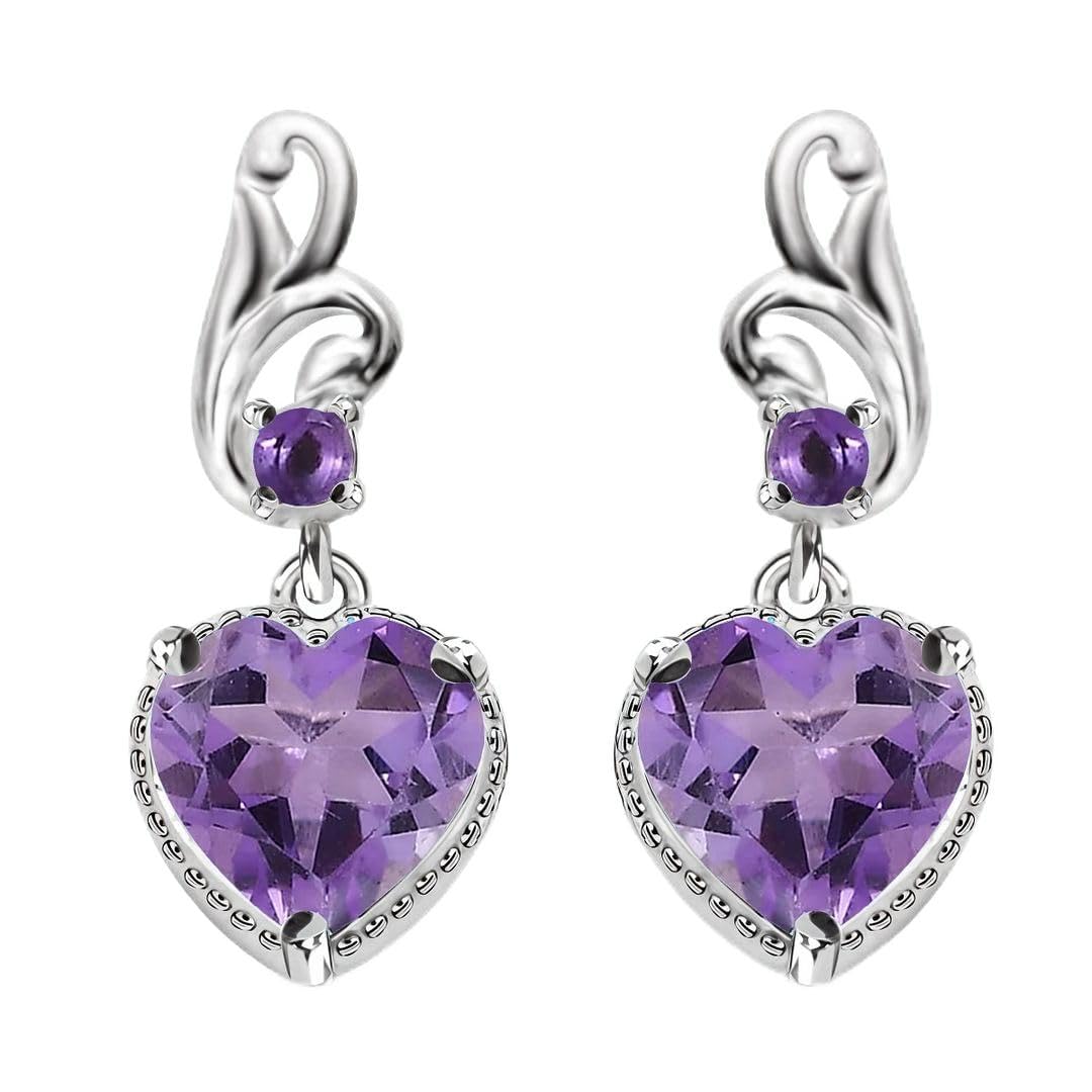 Gemstones Heart 925 Sterling Silver Drop Dangle Earrings for Women Statement Gifts for Women