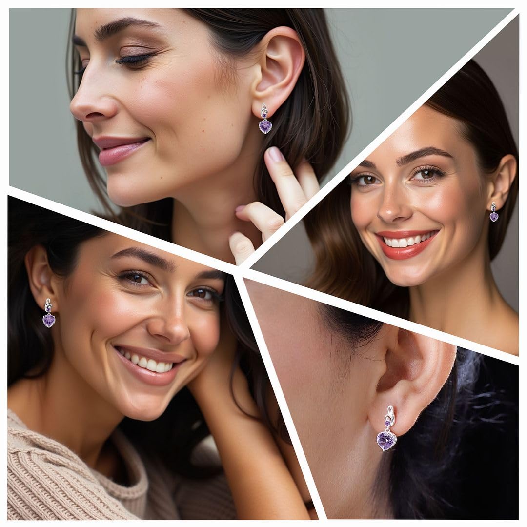Gemstones Heart 925 Sterling Silver Drop Dangle Earrings for Women Statement Gifts for Women - Image 2