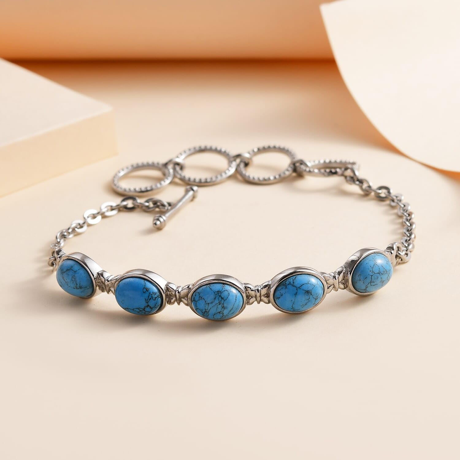 Gemstones Stainless Steel Bracelet with Toggle Clasp for Women Jewelry .5" Birthday Christmas Gifts for Women - Image 2