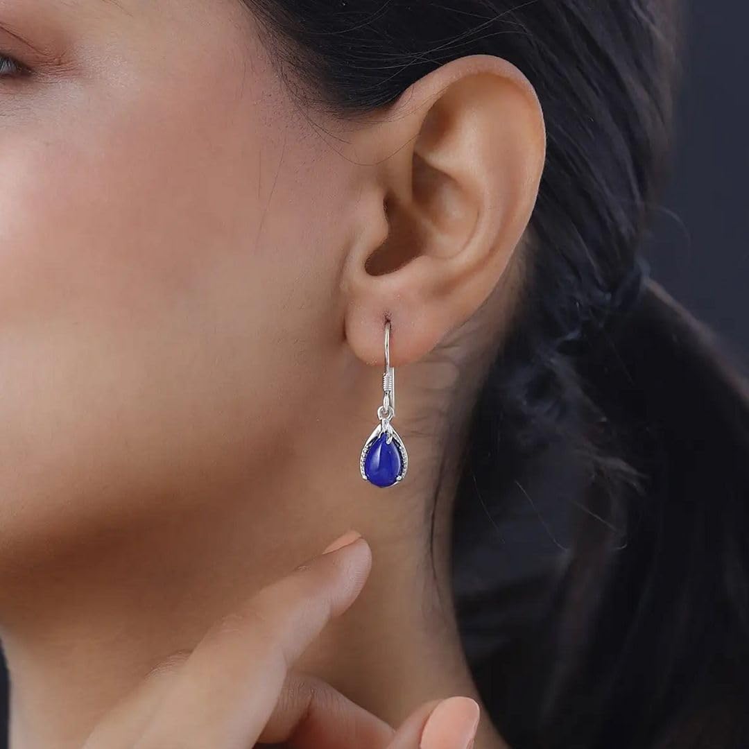 Genuine Gemstone Drop Dangle Earrings for Women 925 Sterling Silver Fish Hook Birthday Christmas Gifts for Women for Her Ct 4.2 - Image 2