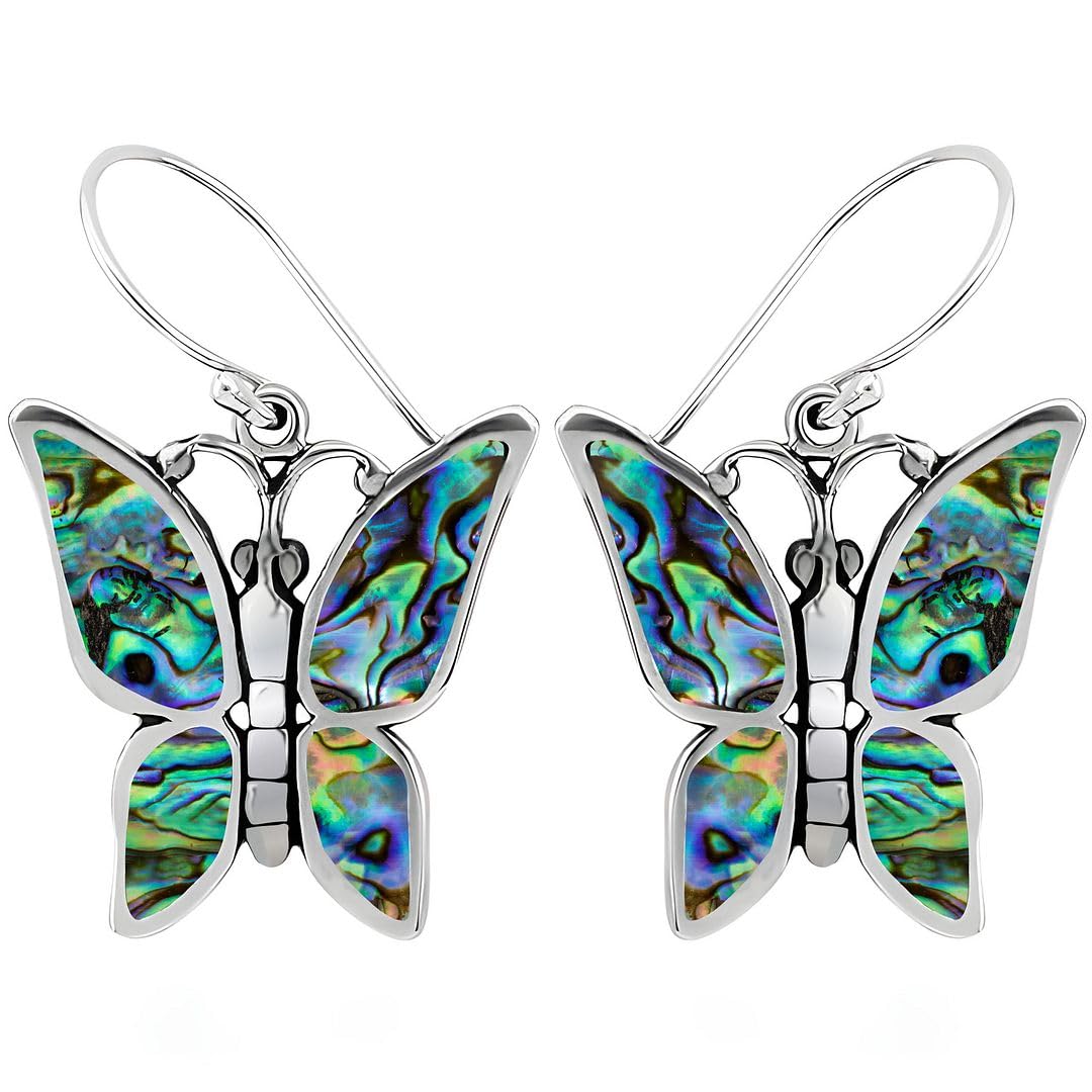 Genuine Handmade Abalone Shell Dangle Earrings for Women in 925 Sterling Silver - Natural Sea Turtle Boho Jewelry for Women - In Turtle, Dragonfly, & Butterfly Styles Anniversary Gifts