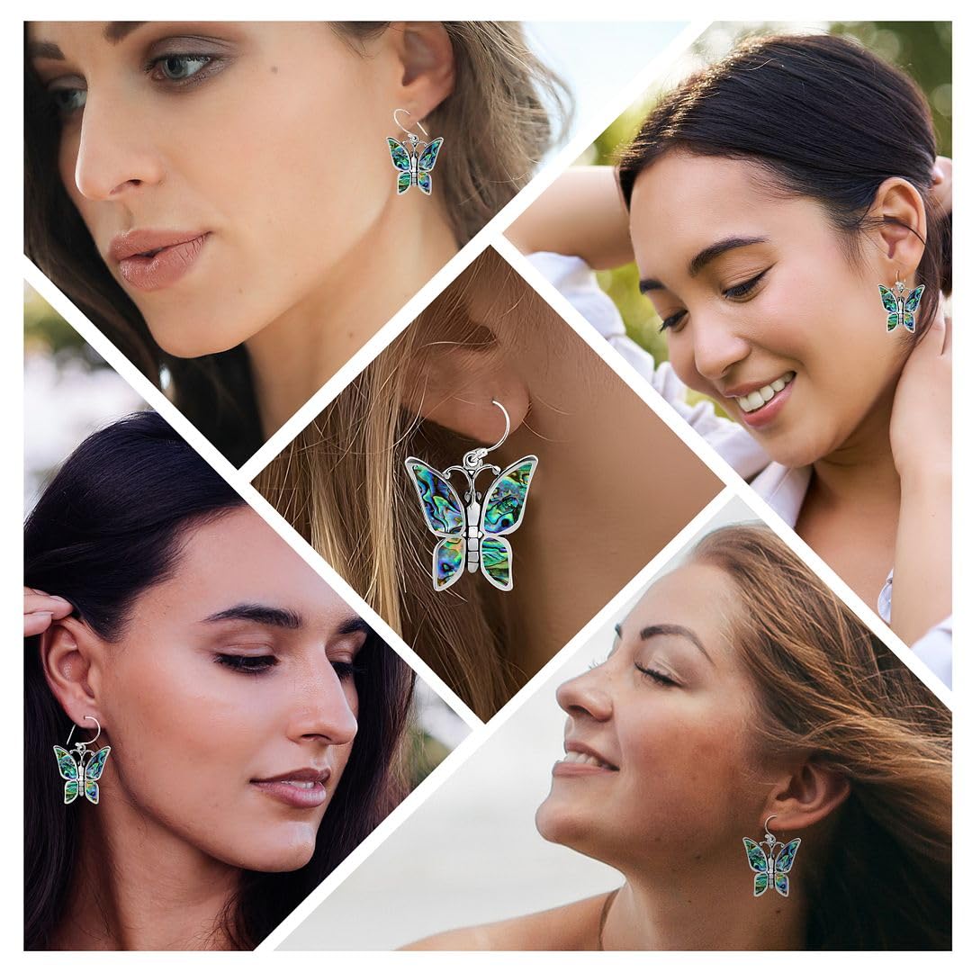 Genuine Handmade Abalone Shell Dangle Earrings for Women in 925 Sterling Silver - Natural Sea Turtle Boho Jewelry for Women - In Turtle, Dragonfly, & Butterfly Styles Anniversary Gifts - Image 2