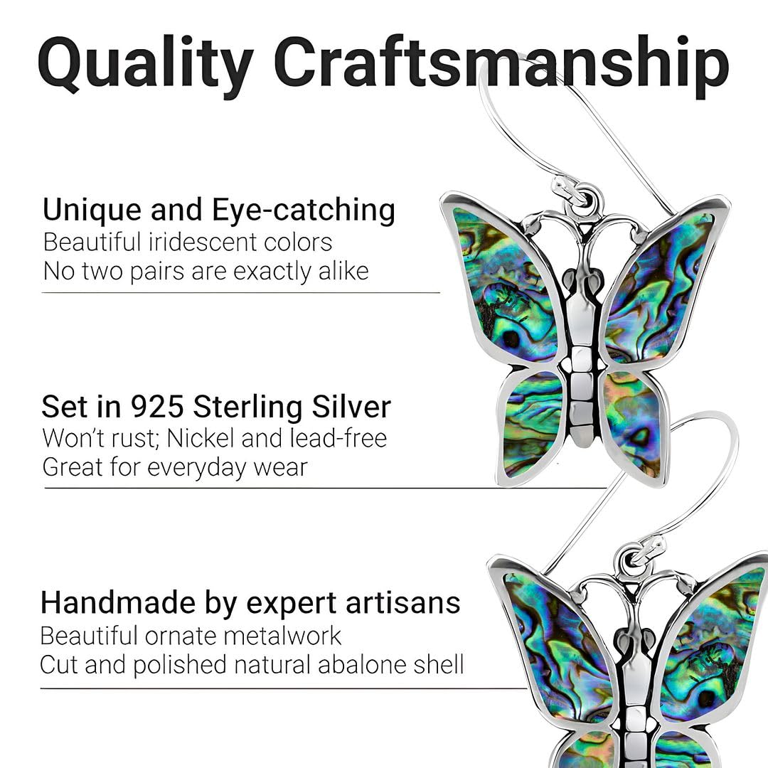 Genuine Handmade Abalone Shell Dangle Earrings for Women in 925 Sterling Silver - Natural Sea Turtle Boho Jewelry for Women - In Turtle, Dragonfly, & Butterfly Styles Anniversary Gifts - Image 3