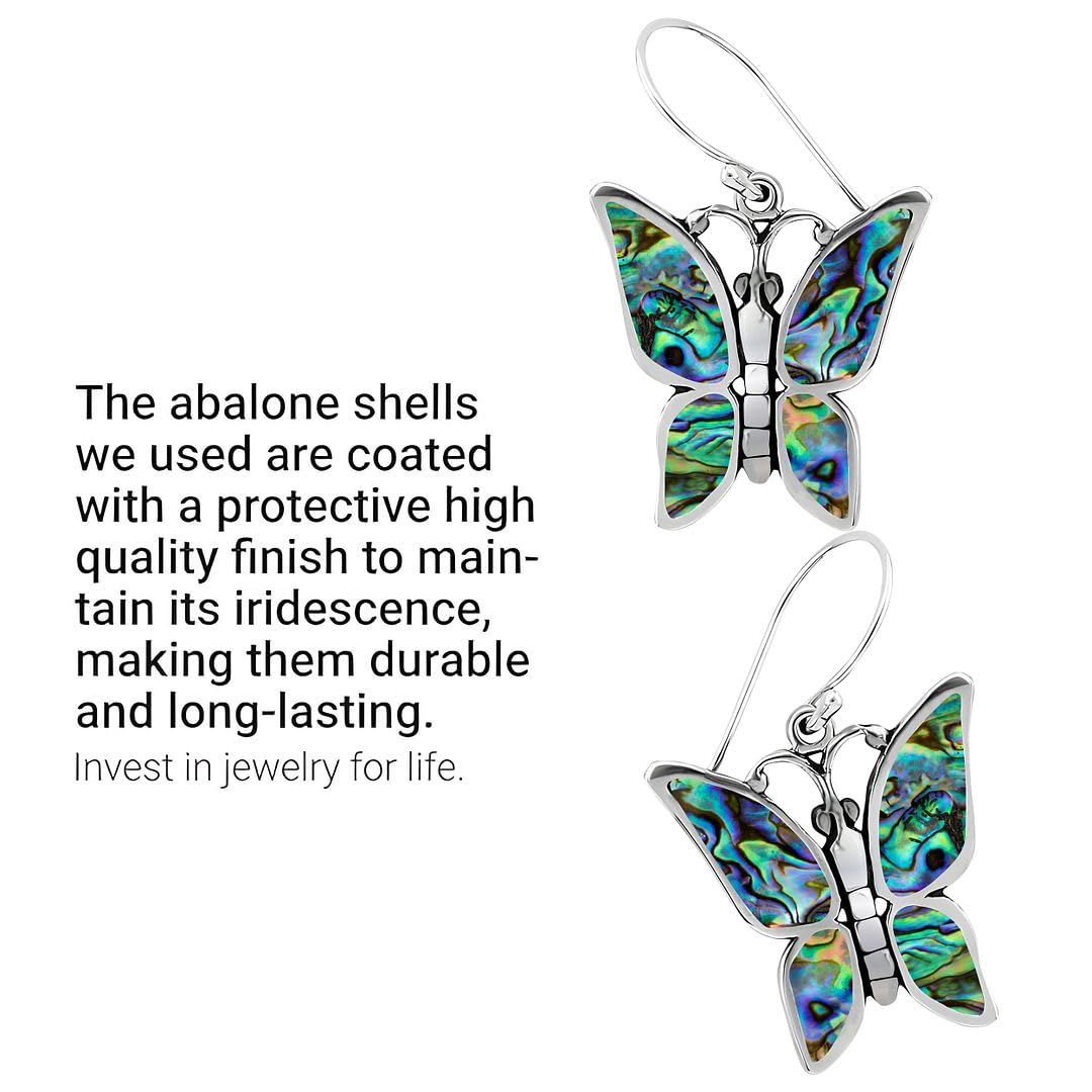 Genuine Handmade Abalone Shell Dangle Earrings for Women in 925 Sterling Silver - Natural Sea Turtle Boho Jewelry for Women - In Turtle, Dragonfly, & Butterfly Styles Anniversary Gifts - Image 4