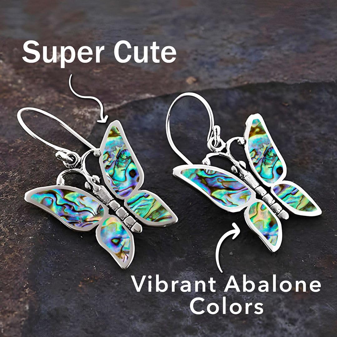 Genuine Handmade Abalone Shell Dangle Earrings for Women in 925 Sterling Silver - Natural Sea Turtle Boho Jewelry for Women - In Turtle, Dragonfly, & Butterfly Styles Anniversary Gifts - Image 5