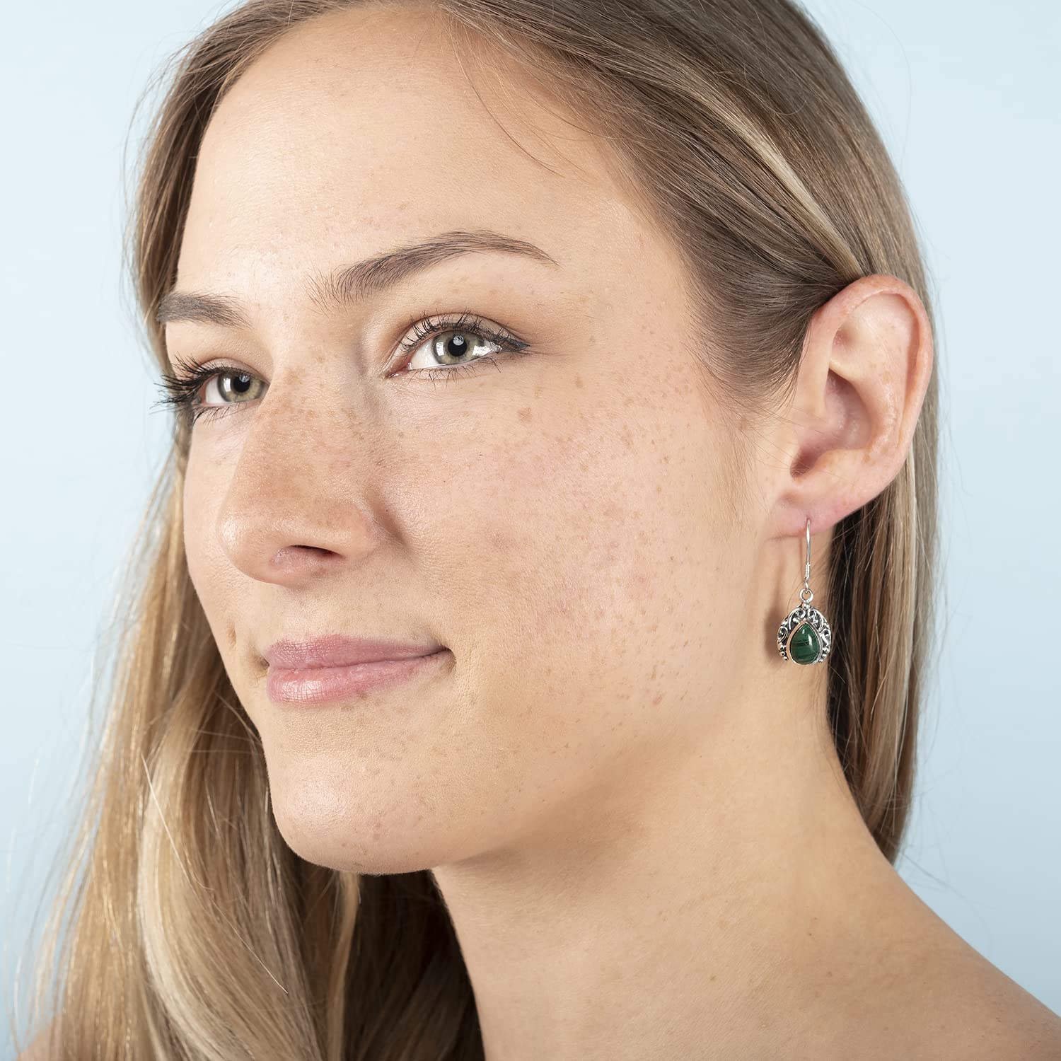 Green Malachite Earrings for Women 925 Sterling Silver Handmade Drop Dangle Earrings for Women Malachite Jewelry Birthday Christmas Gifts for Women - Image 2