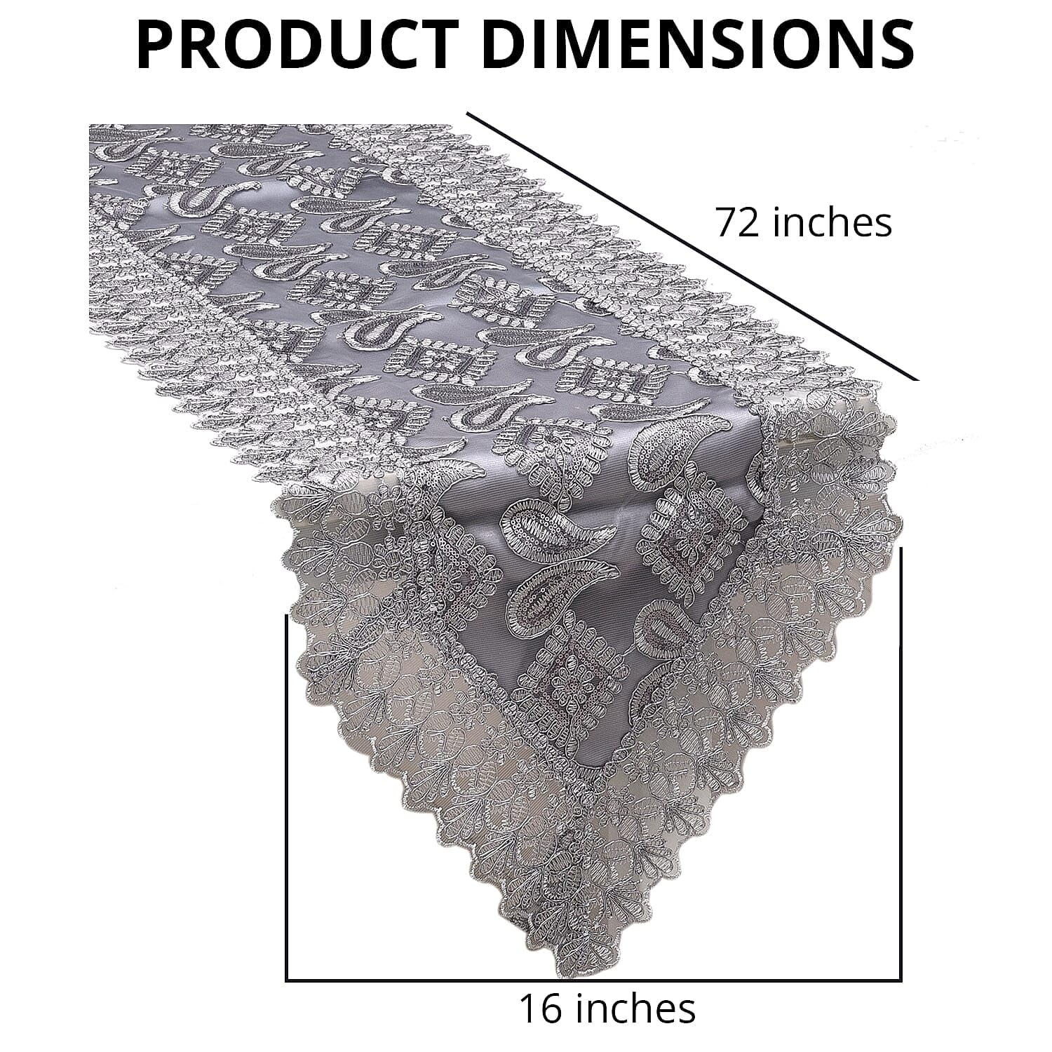 Grey Farmhouse Table Runner 72 Inches Long for Dining Paisley Doilies Embroidered Boho Style Polyester Room Decor Kitchen Rustic Lace Tablecloth for Wedding Decorations - Image 9