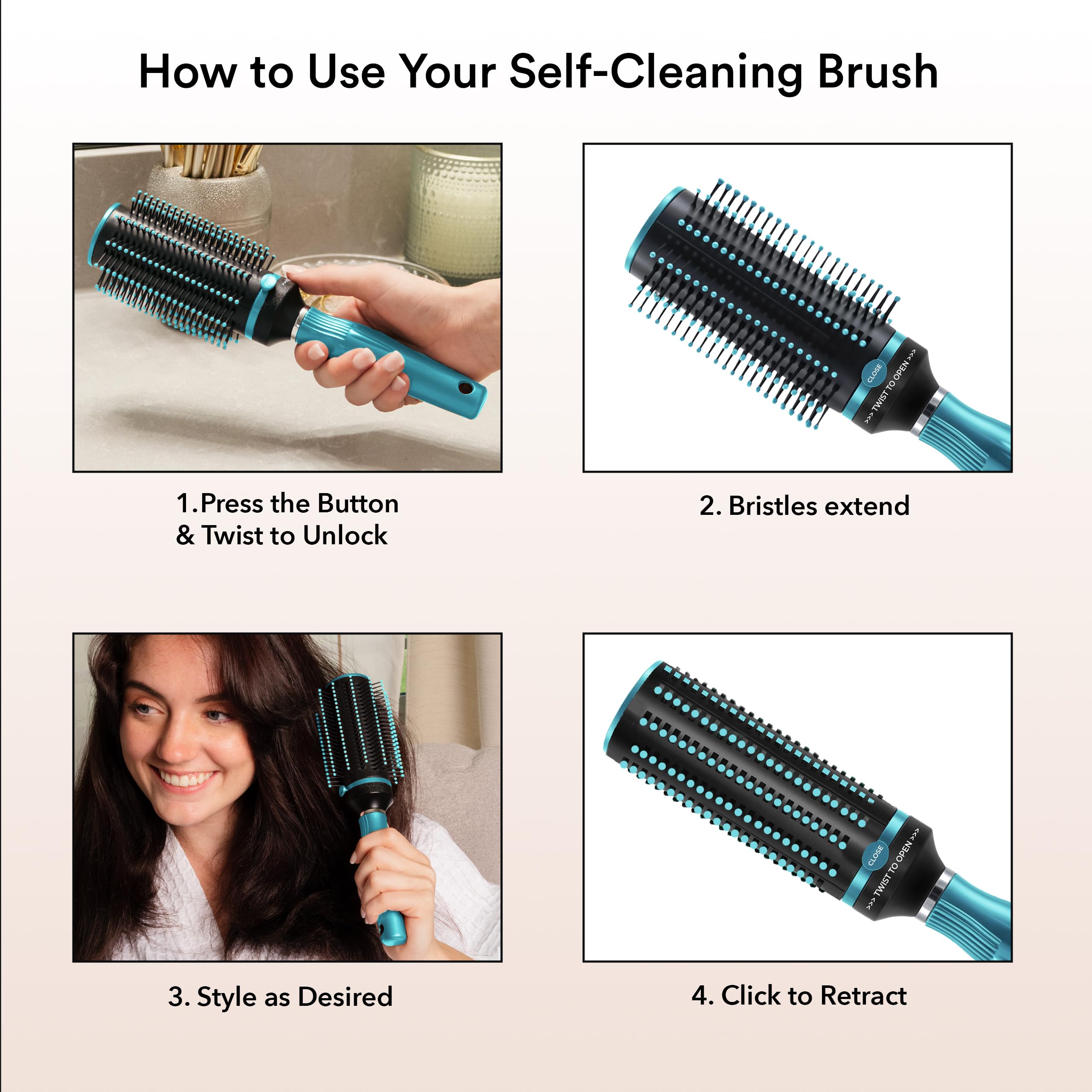Hair Brushes for Women - Curly Hair Blow Dryer Brush Self Cleaning Detangler Round Brush for Blow Out - Roller Retractable Travel Blue Gifts - Image 4