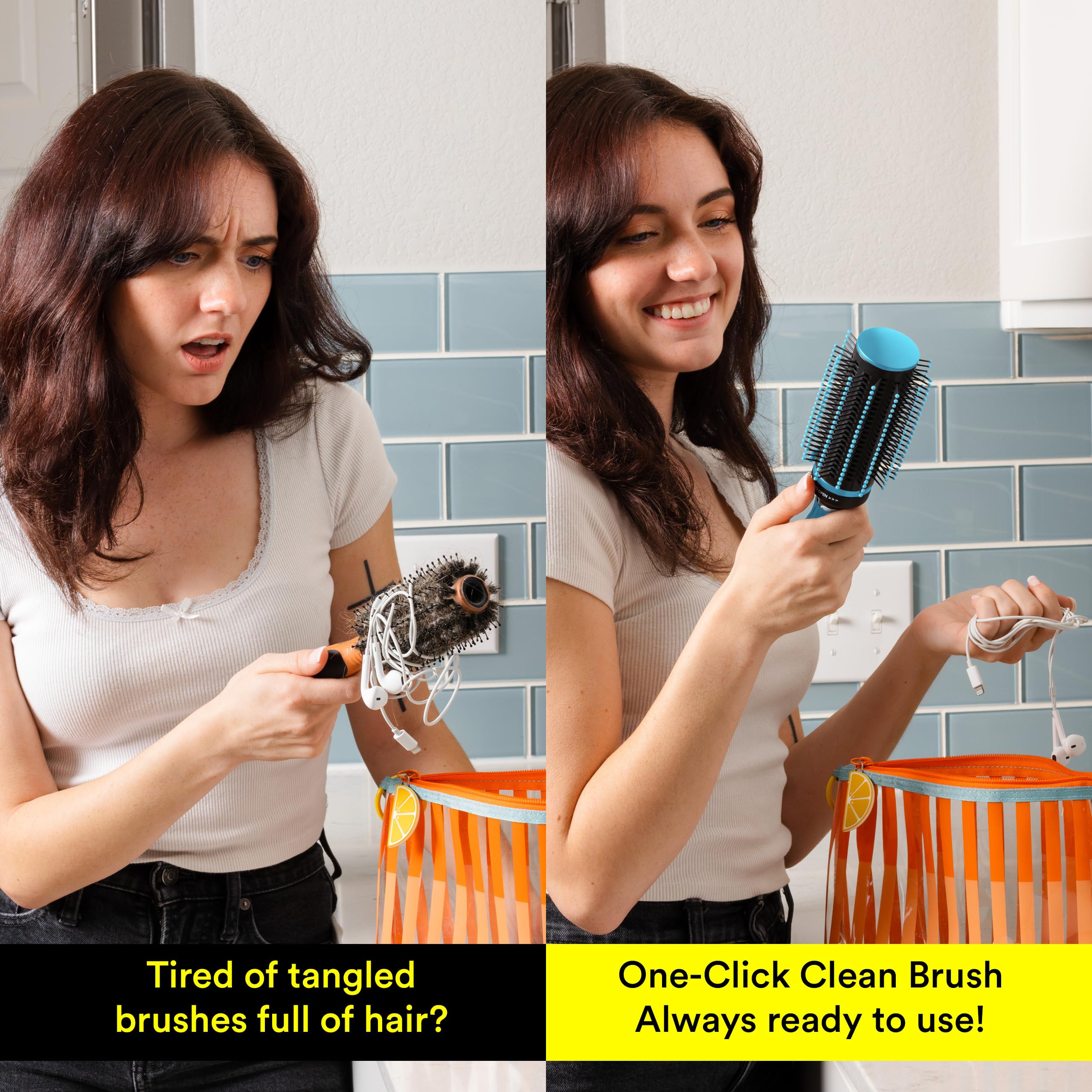 Hair Brushes for Women - Curly Hair Blow Dryer Brush Self Cleaning Detangler Round Brush for Blow Out - Roller Retractable Travel Blue Gifts - Image 6