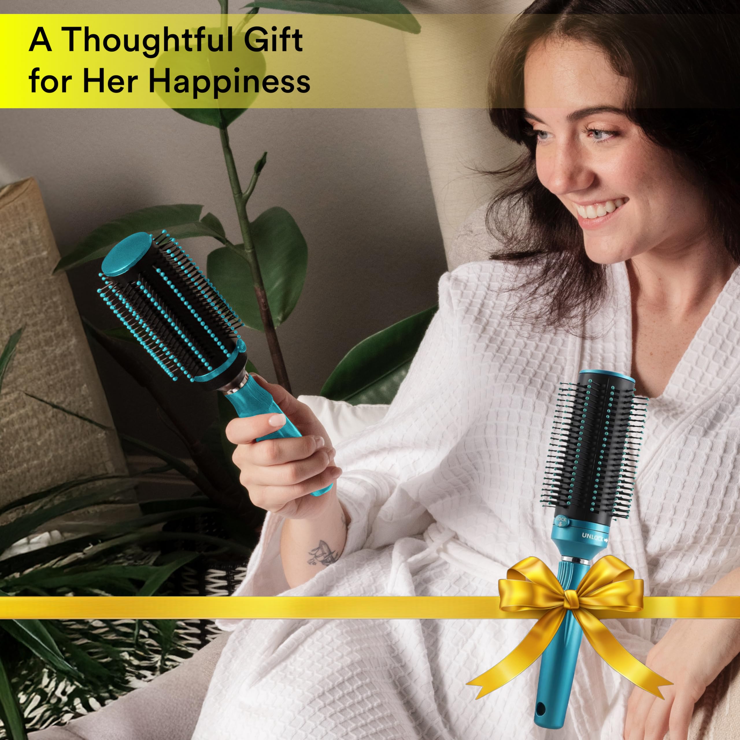 Hair Brushes for Women - Curly Hair Blow Dryer Brush Self Cleaning Detangler Round Brush for Blow Out - Roller Retractable Travel Blue Gifts - Image 7
