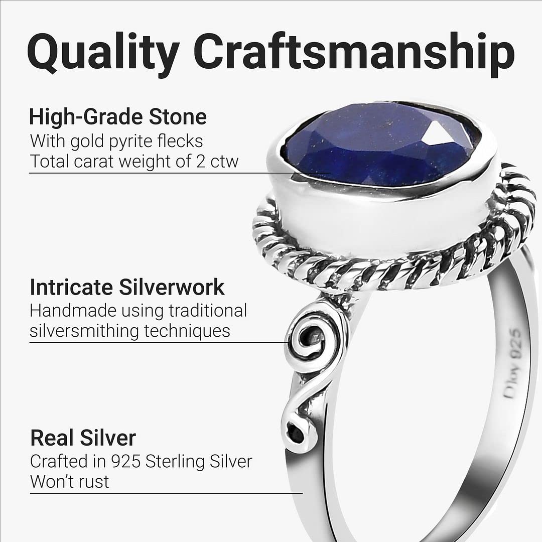 Handmade 925 Sterling Silver Oval Natural Blue Lapis Lazuli Crystal Chakra Reiki Healing Oxidized Statement Solitaire Ring Stylish Vintage Jewelry Cttw 2 Costume Jewelry Women Christmas Gifts - Image 3