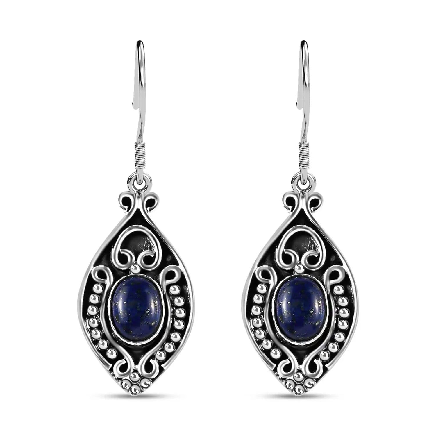 Handmade Blue Lapis Lazuli Boho Drop Dangle Earrings for Women Oxidized 925 Sterling Silver Jewelry Fish Hook Christmas Gifts for Women