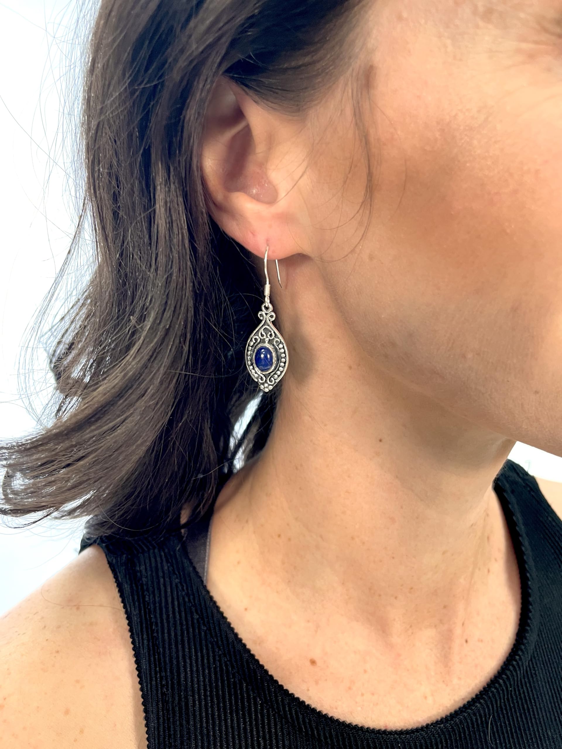 Handmade Blue Lapis Lazuli Boho Drop Dangle Earrings for Women Oxidized 925 Sterling Silver Jewelry Fish Hook Christmas Gifts for Women - Image 4