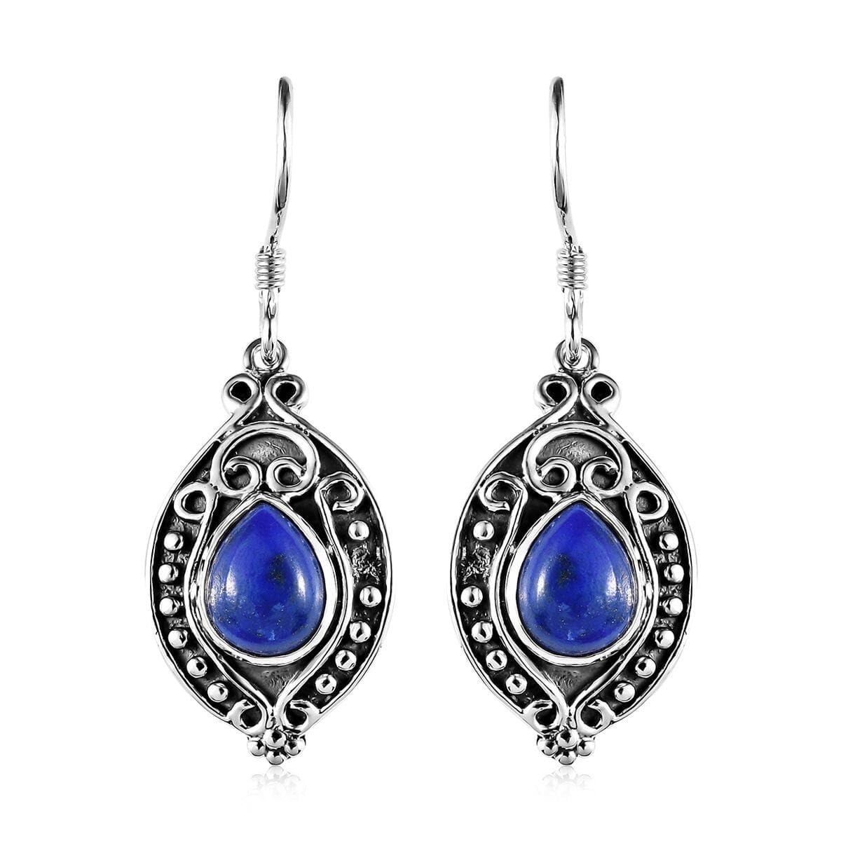 Handmade Blue Lapis Lazuli Boho Drop Dangle Earrings for Women Oxidized 925 Sterling Silver Jewelry Fish Hook Christmas Gifts for Women