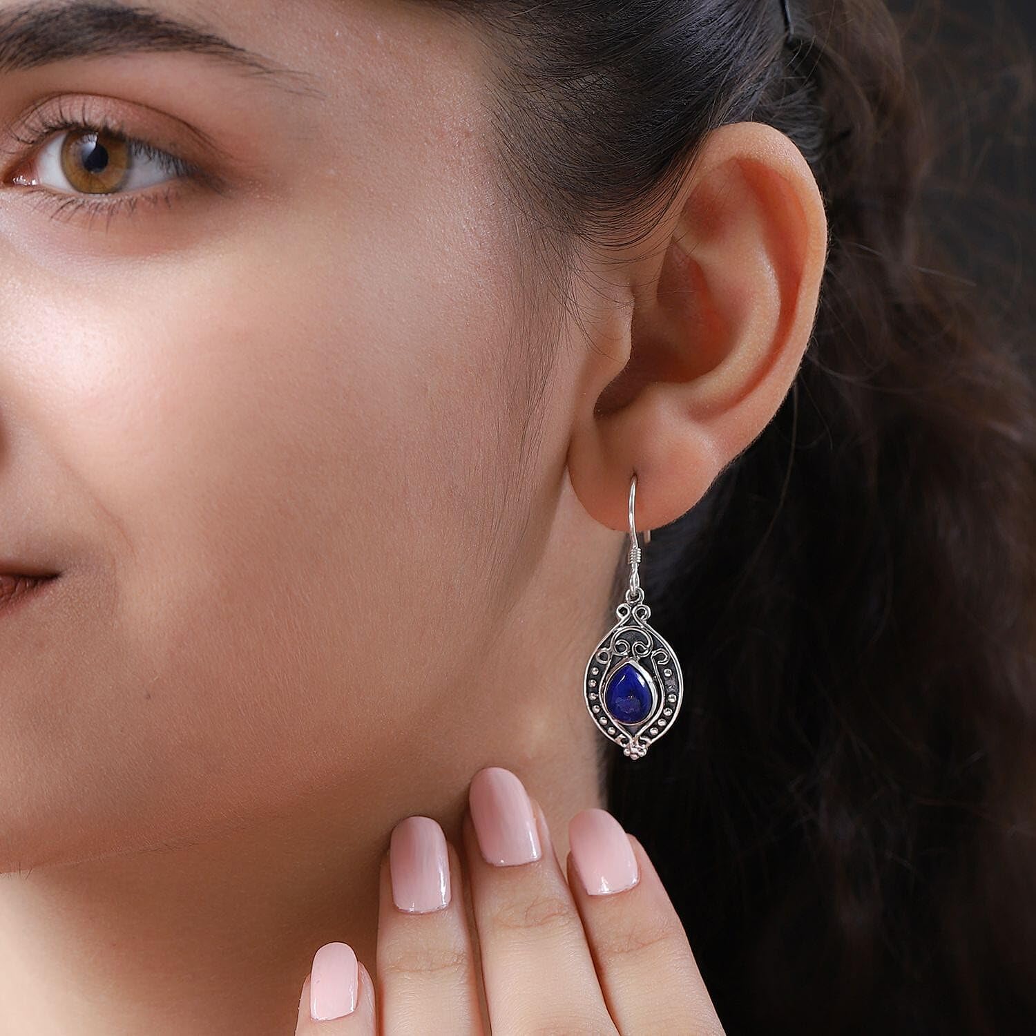 Handmade Blue Lapis Lazuli Boho Drop Dangle Earrings for Women Oxidized 925 Sterling Silver Jewelry Fish Hook Christmas Gifts for Women - Image 3