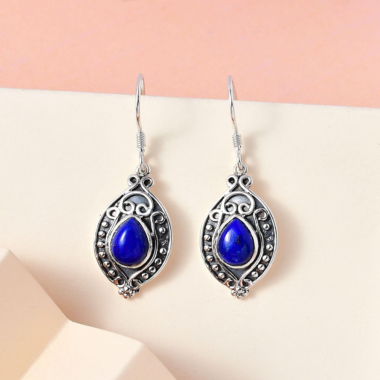 Handmade Blue Lapis Lazuli Boho Drop Dangle Earrings for Women Oxidized 925 Sterling Silver Jewelry Fish Hook Christmas Gifts for Women - Image 4