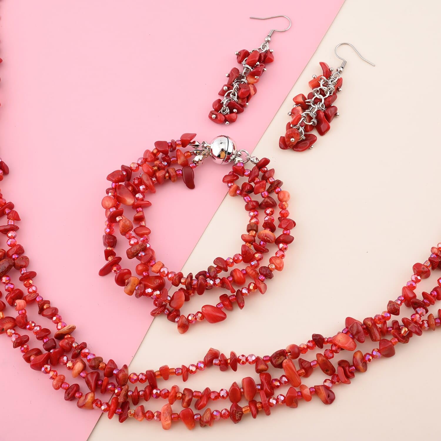 Handmade Chunky Beaded Costume Jewelry Set for Women Statement Bracelet Earrings Sead Beaded Necklace Kit 8"-20" Boho Necklace Set - Summer Beach Jewelry for Womens Birthday Christmas Gifts - Image 3