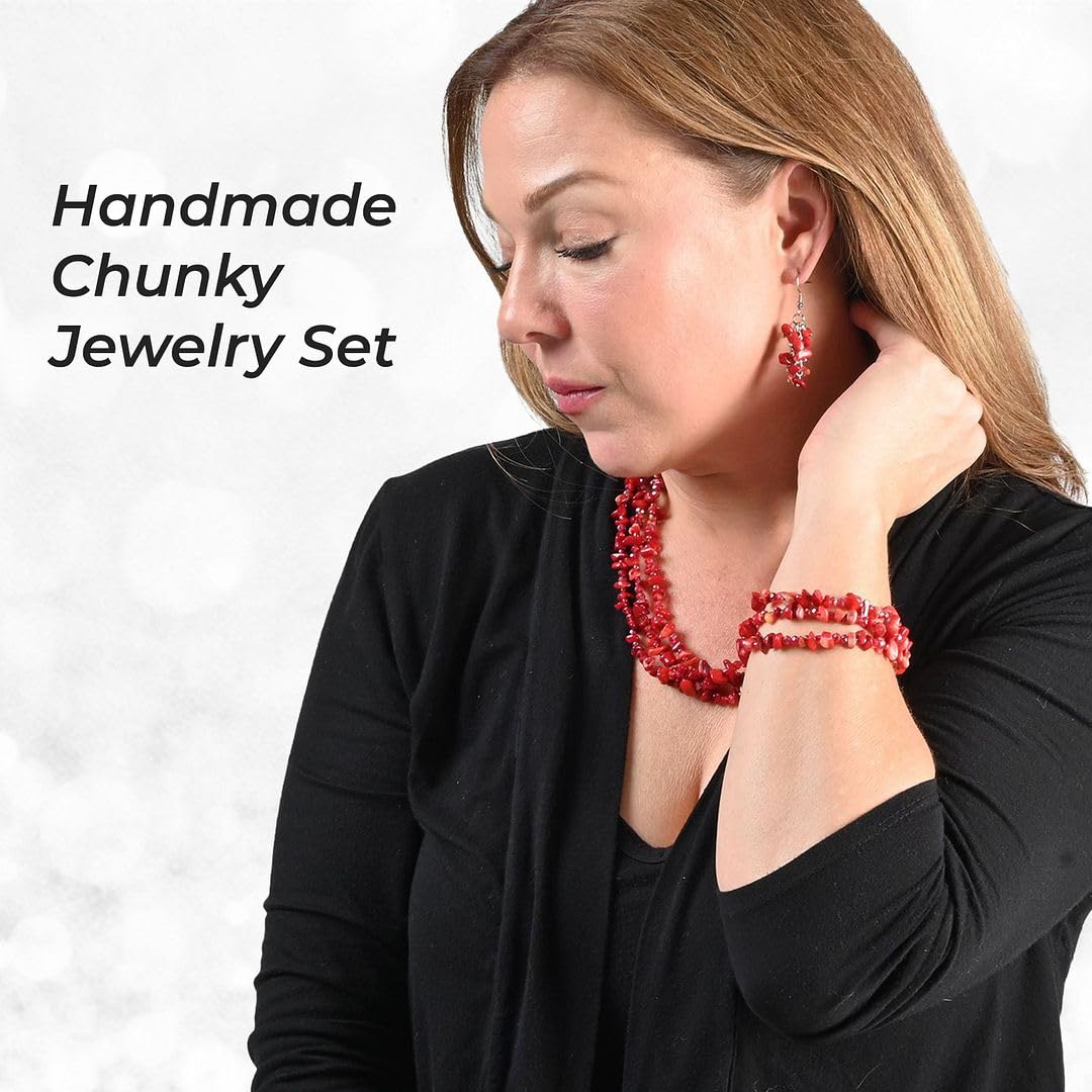 Handmade Chunky Beaded Costume Jewelry Set for Women Statement Bracelet Earrings Sead Beaded Necklace Kit 8"-20" Boho Necklace Set - Summer Beach Jewelry for Womens Birthday Christmas Gifts - Image 4