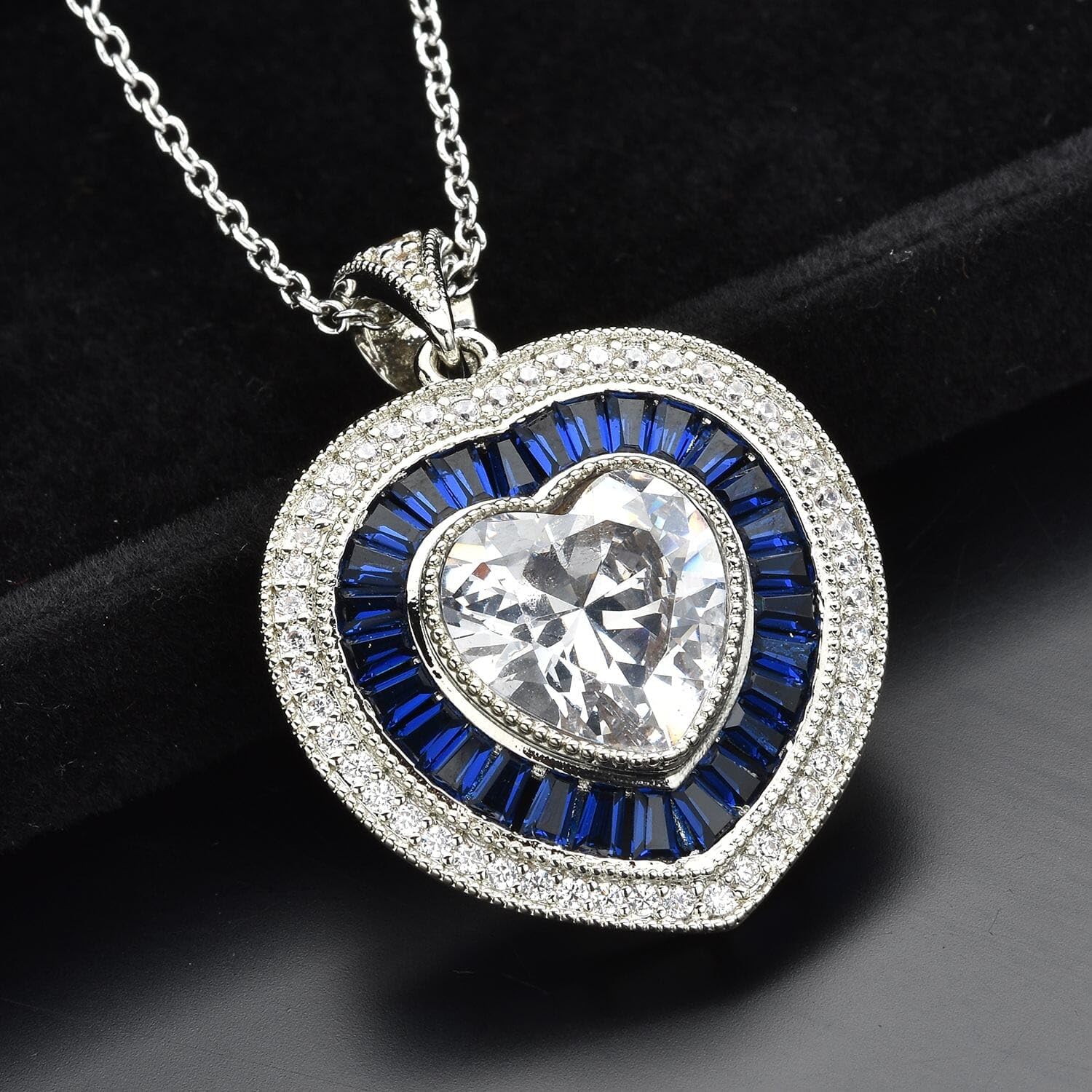 Heart Pendant Necklace - Cubic Zirconia CZ Love Necklace for Women - Elegant Silvertone Statement Party Necklaces - Birthday Christmas Gifts for Women for Mom, Sister, & Grandma - Image 2