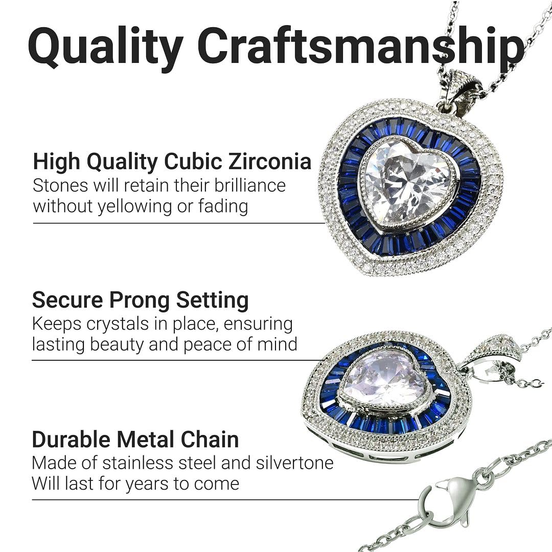 Heart Pendant Necklace - Cubic Zirconia CZ Love Necklace for Women - Elegant Silvertone Statement Party Necklaces - Birthday Christmas Gifts for Women for Mom, Sister, & Grandma - Image 3