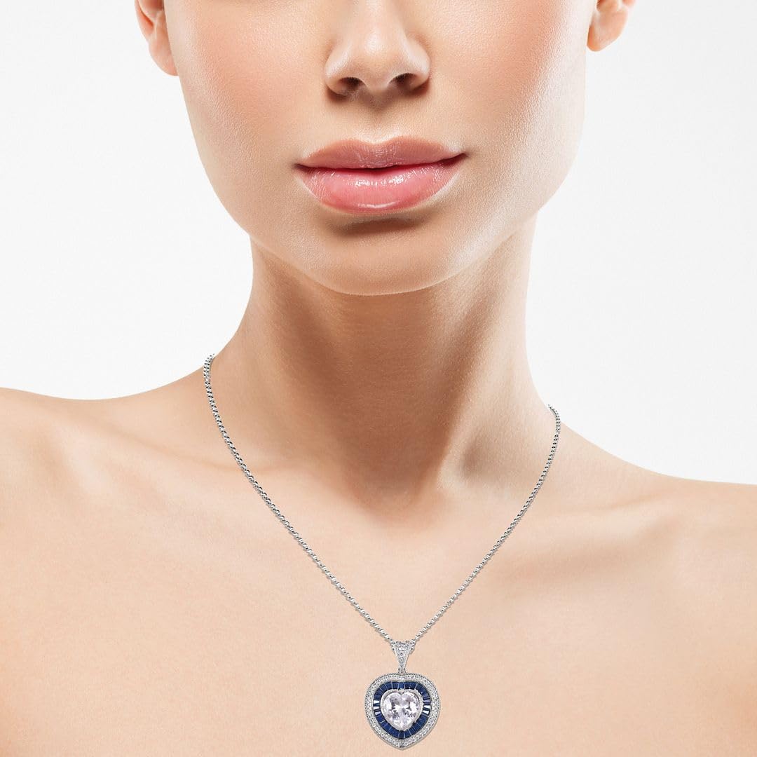 Heart Pendant Necklace - Cubic Zirconia CZ Love Necklace for Women - Elegant Silvertone Statement Party Necklaces - Birthday Christmas Gifts for Women for Mom, Sister, & Grandma - Image 4