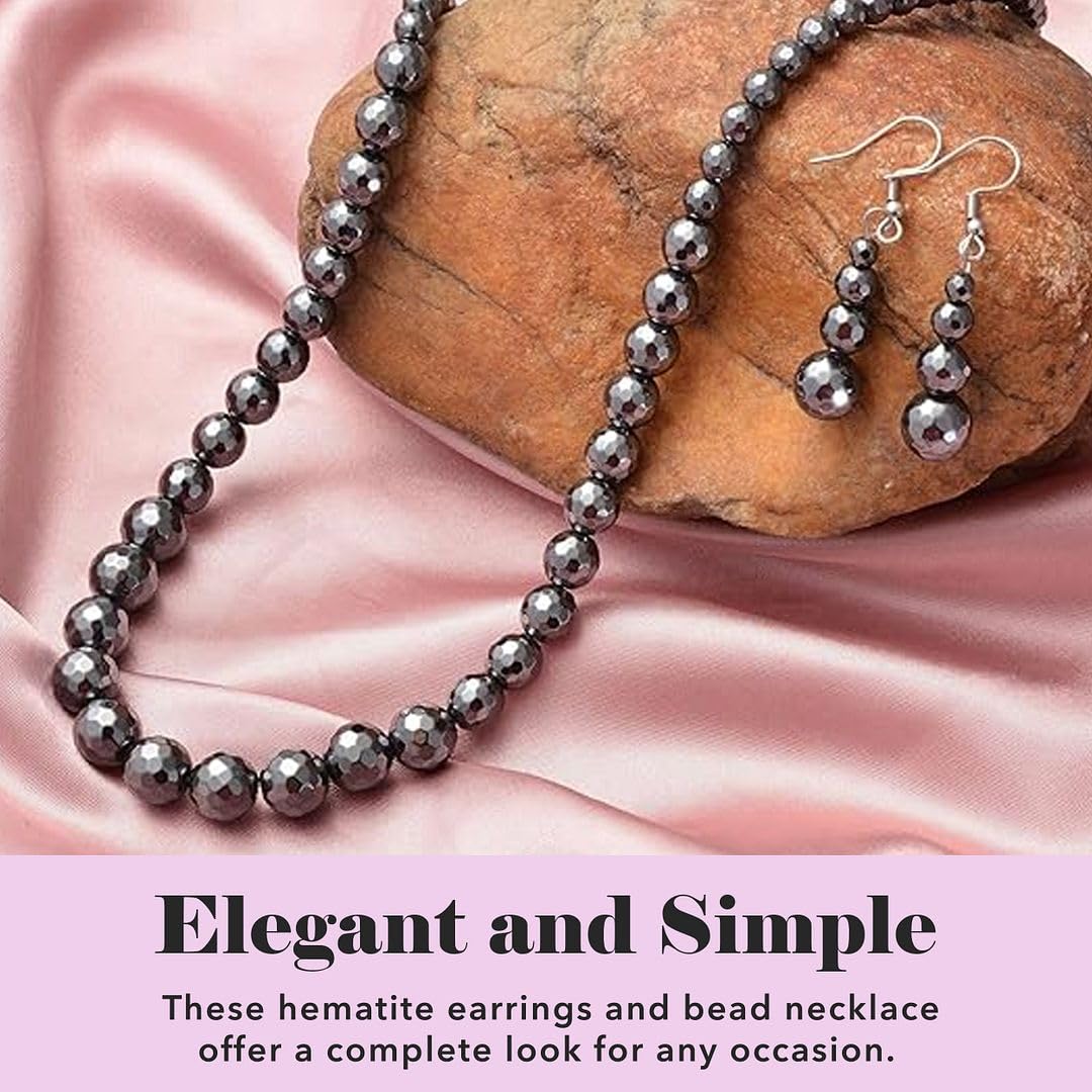 Hematite Necklace and Earrings Set Stainless Steel Choker Beach Boho Black Beaded Necklace - Costume Jewelry Set Dangle Earrings for Women - 20" Anniversary Wedding Engagement Christmas Gifts - Image 3