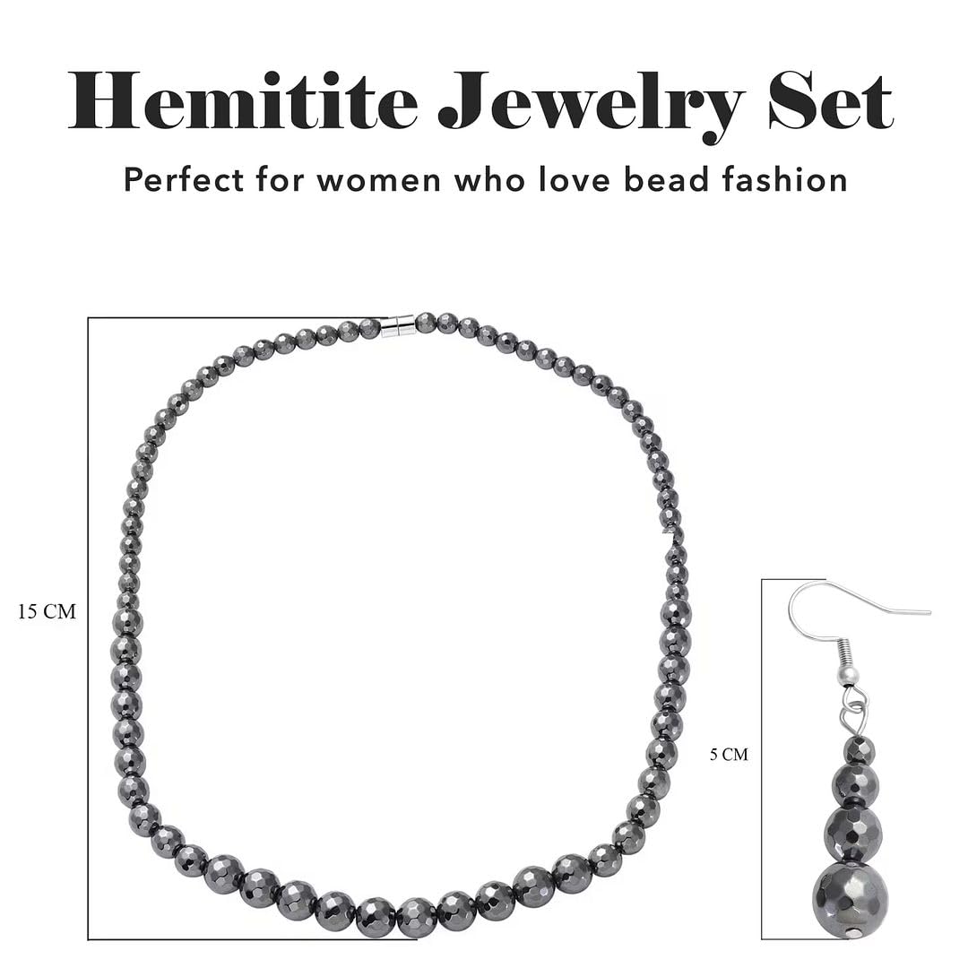 Hematite Necklace and Earrings Set Stainless Steel Choker Beach Boho Black Beaded Necklace - Costume Jewelry Set Dangle Earrings for Women - 20" Anniversary Wedding Engagement Christmas Gifts - Image 4