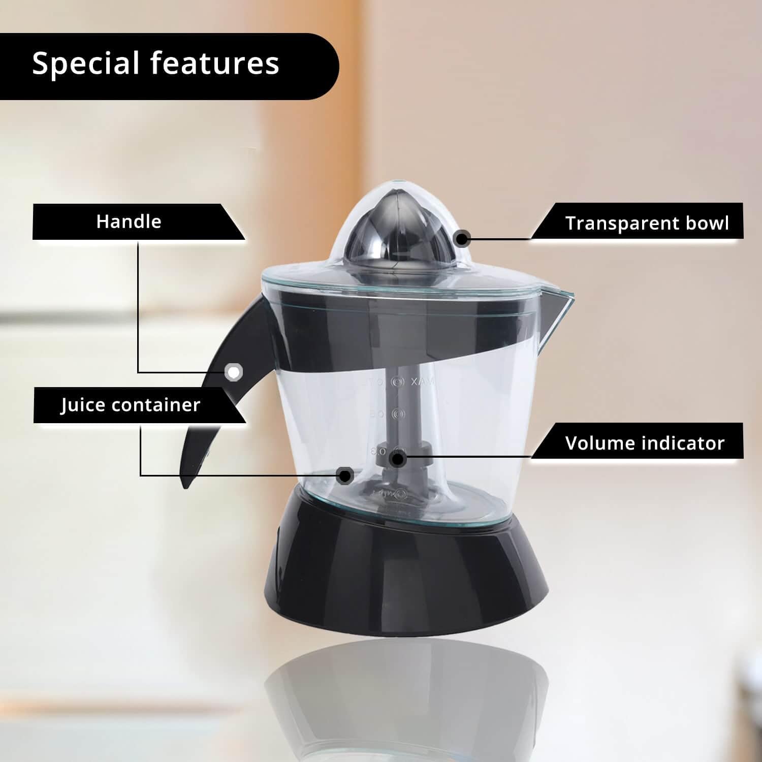 HOMESMART Black Color Citrus Juicer with Transparent Bowl 0.7L Birthday Christmas Gifts - Image 3