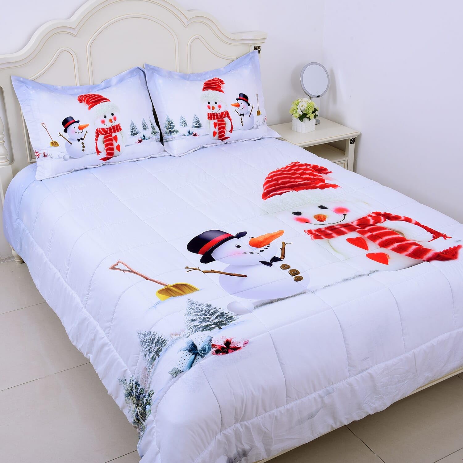 HOMESMART Set of 2 White Digital Printed Microfiber Comforter Size Queen Shams Breathable Durable Ultra Soft Warm Cozy Winter Bedspread Bedding Set Birthday Theme Pattern Birthday Gifts