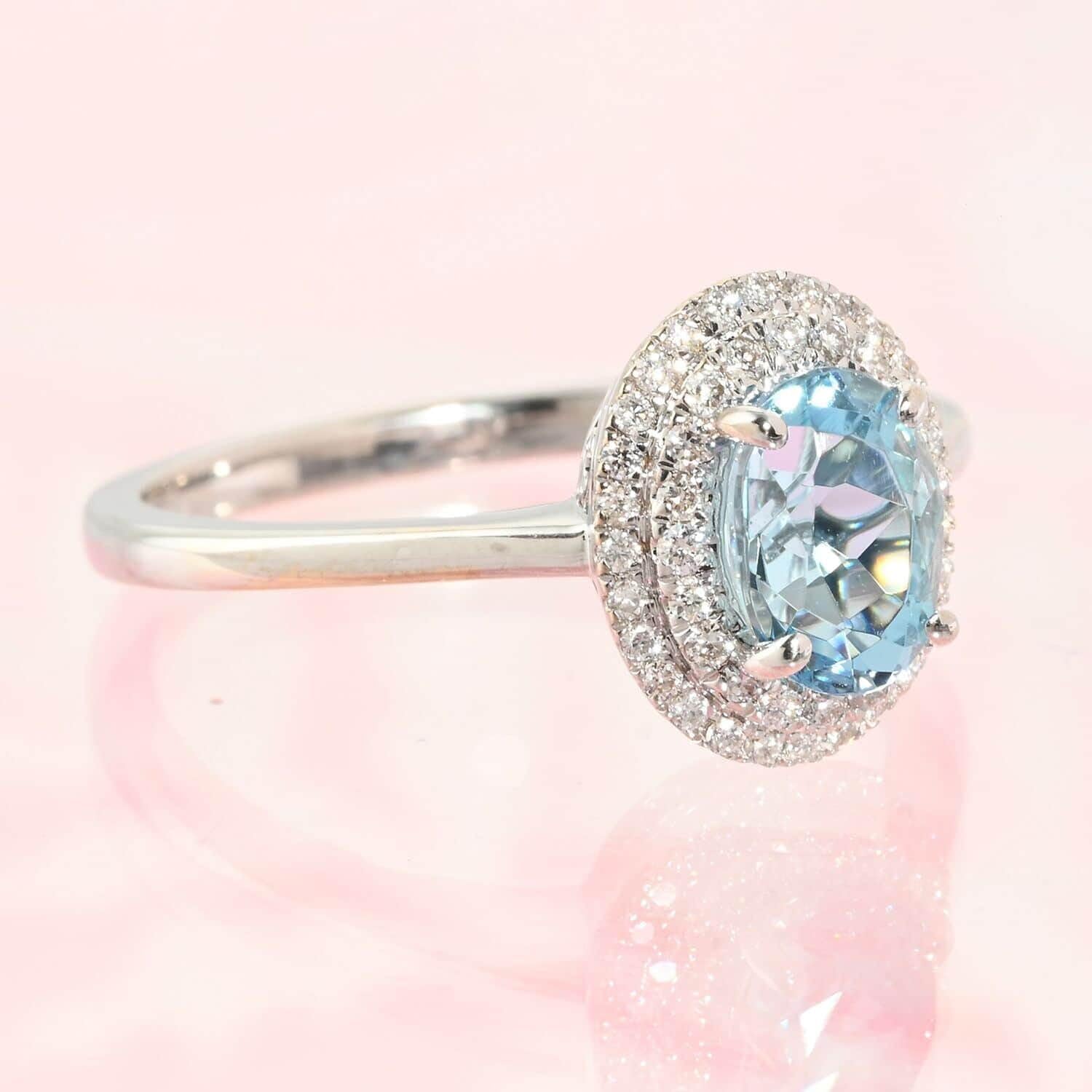 ILIANA AAA Blue Aquamarine White Diamond Oval 18K White Gold Halo Ring for Women Jewelry Size 8 Ct 0.86 G-H Color Si1 Clarity Birthday Christmas Gifts - Image 2