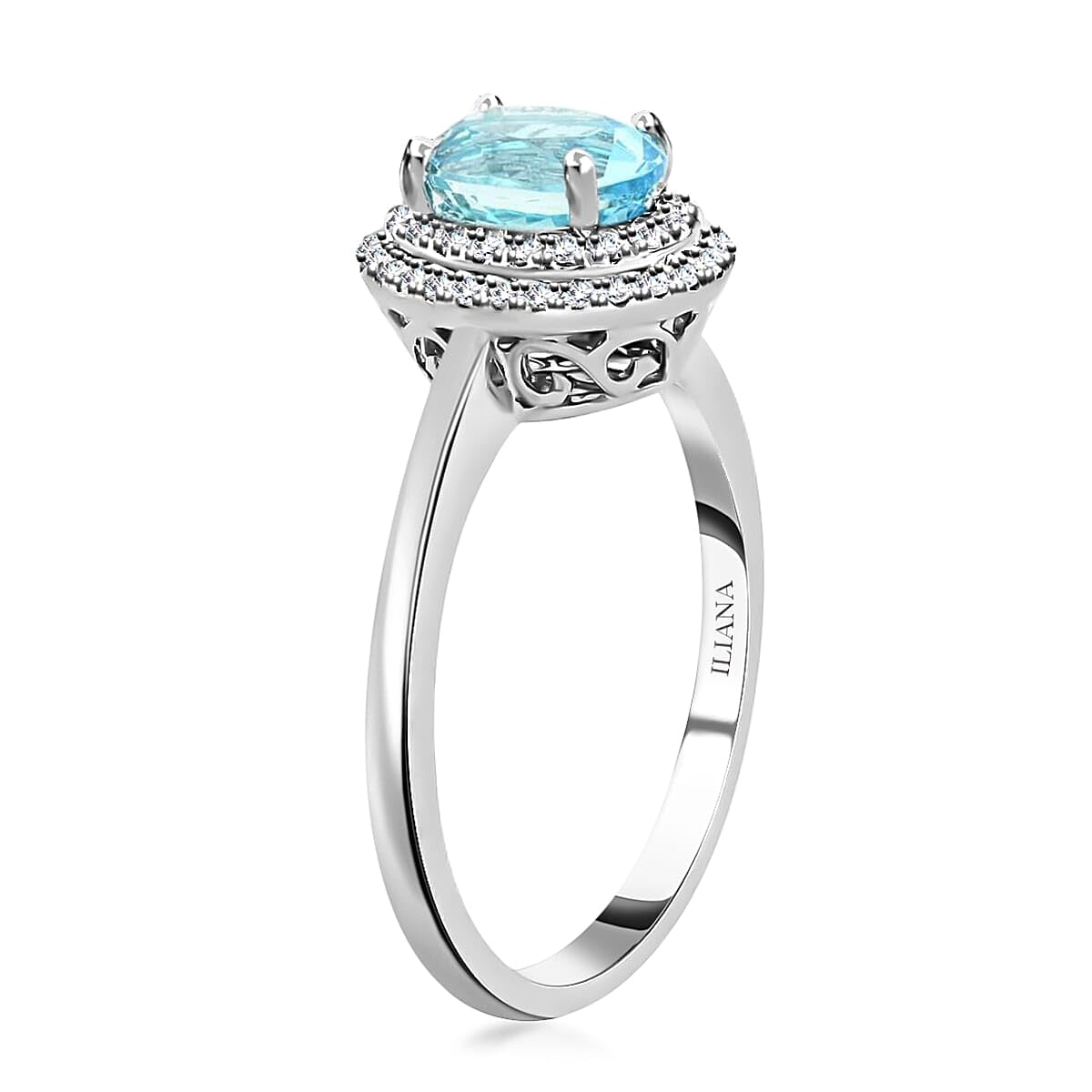 ILIANA AAA Blue Aquamarine White Diamond Oval 18K White Gold Halo Ring for Women Jewelry Size 8 Ct 0.86 G-H Color Si1 Clarity Birthday Christmas Gifts - Image 4