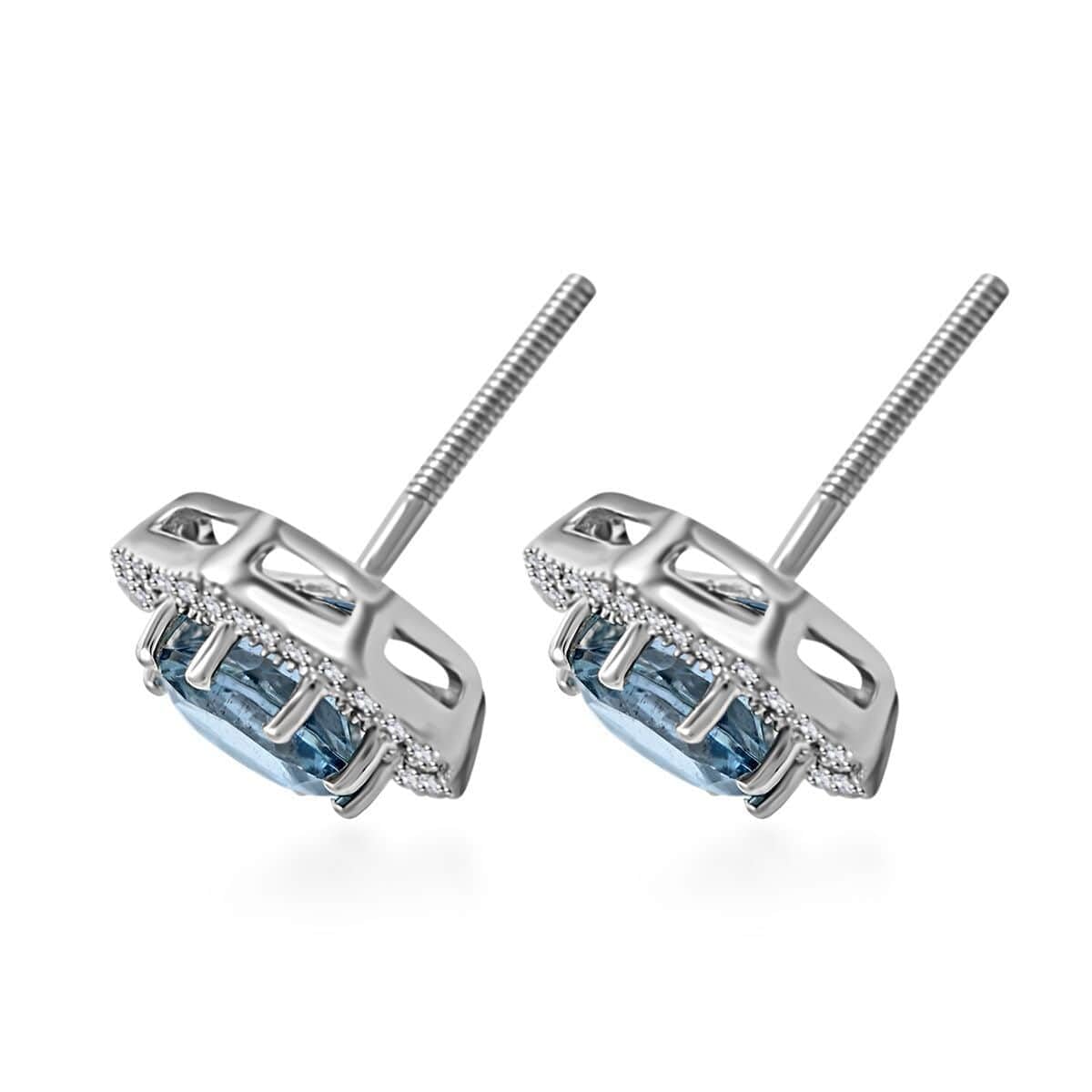 ILIANA AAA Blue Aquamarine White Diamond Round 18K White Chunky Solid Real Gold Jewelry Stud Solitaire Earrings Jewelry Birthday Christmas Gifts for Women Ct 1.36 G-H Color Si1 Clarity - Image 4